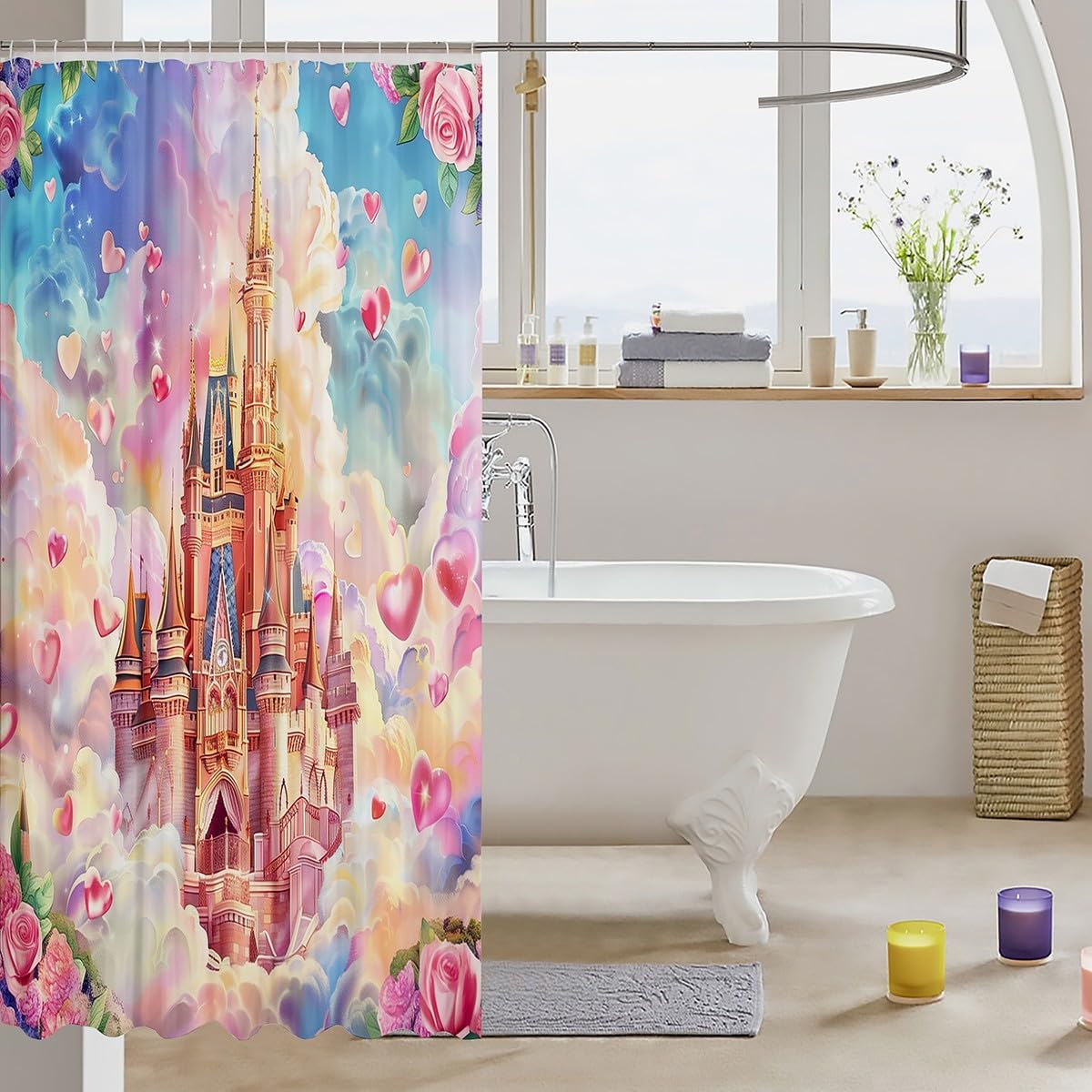 Manfei Cartoon Castle Girly Shower Curtain Set