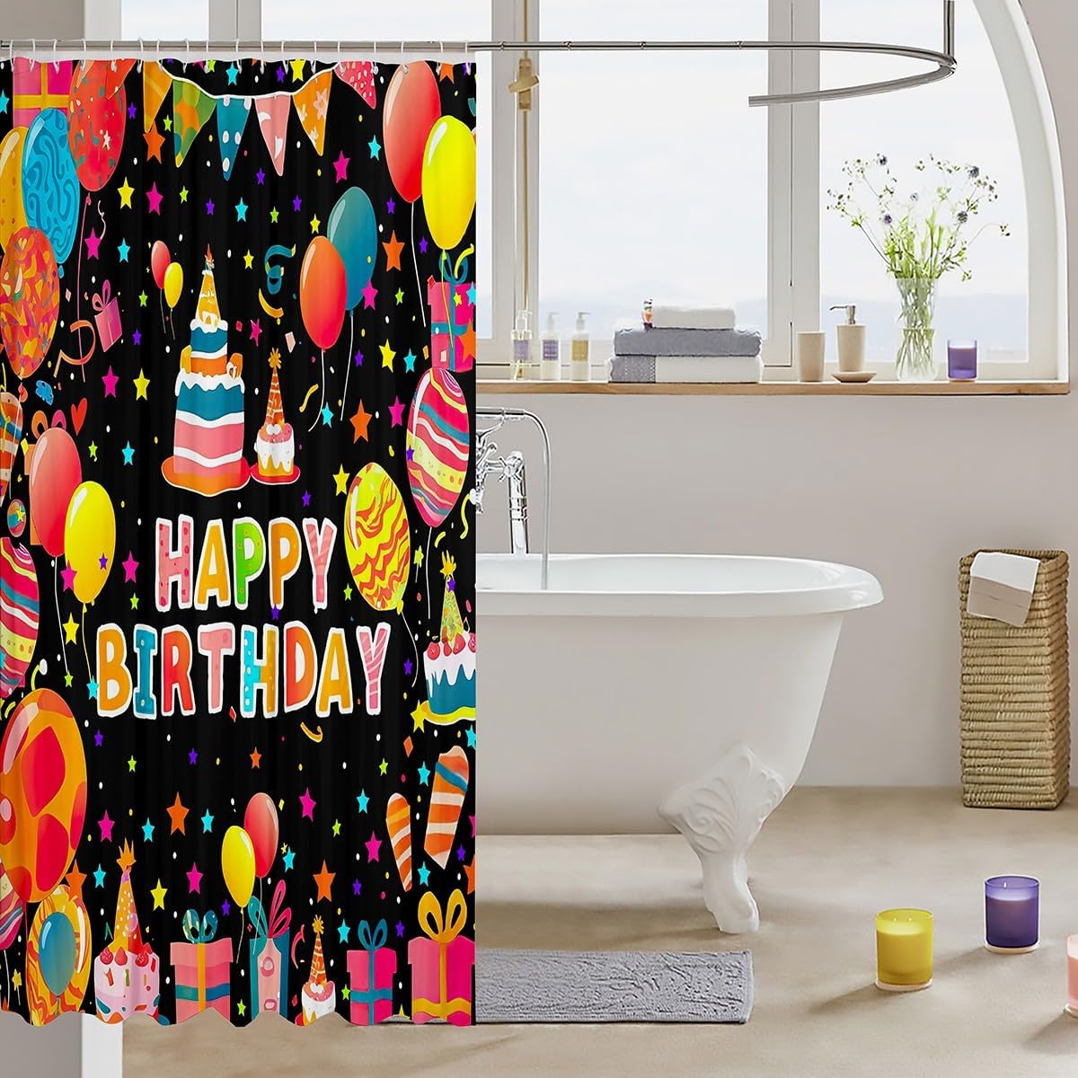 Happy Birthday 72x72 Bath Curtain Star Print Set