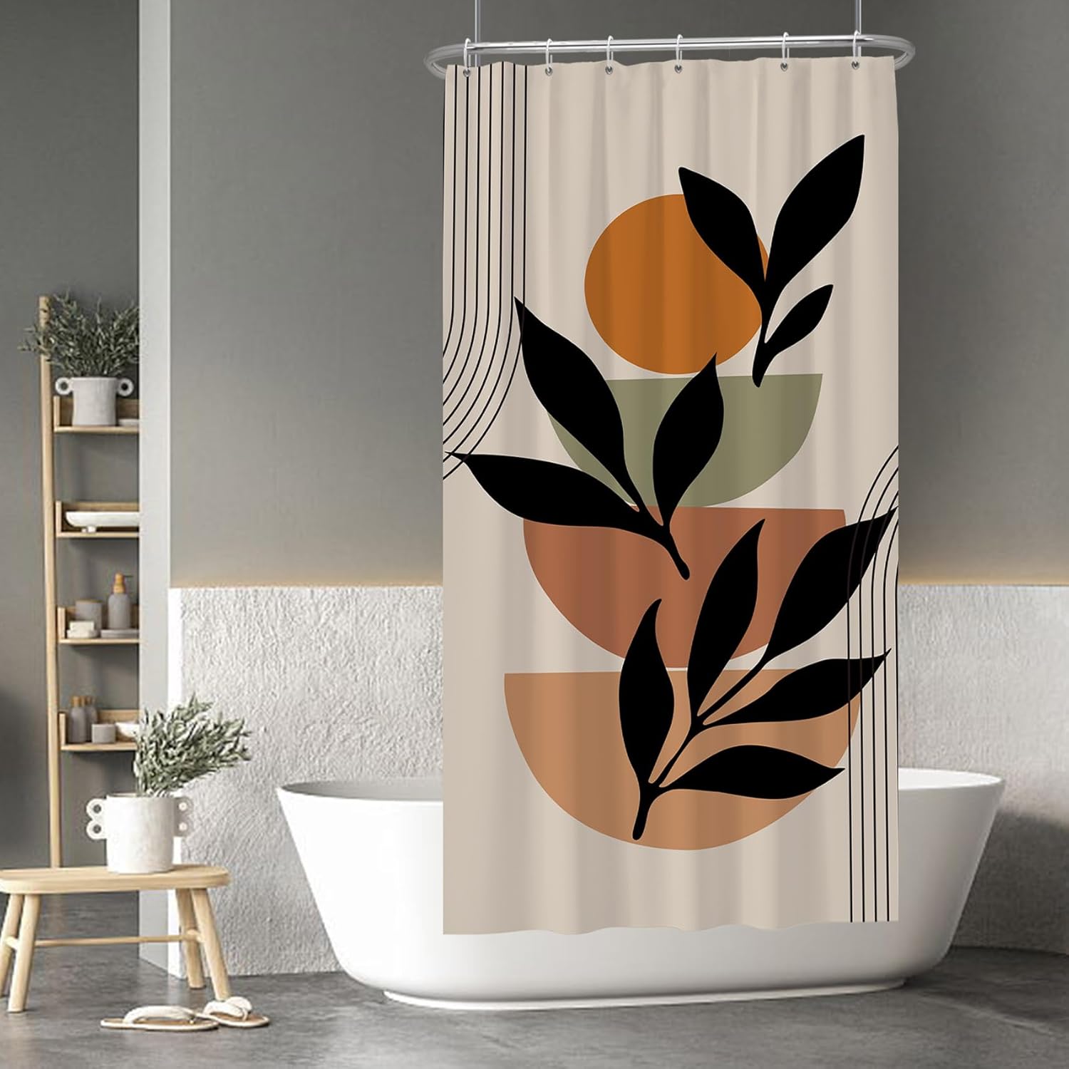 Baocicco Boho Mid Century Shower Curtain Set with Hooks