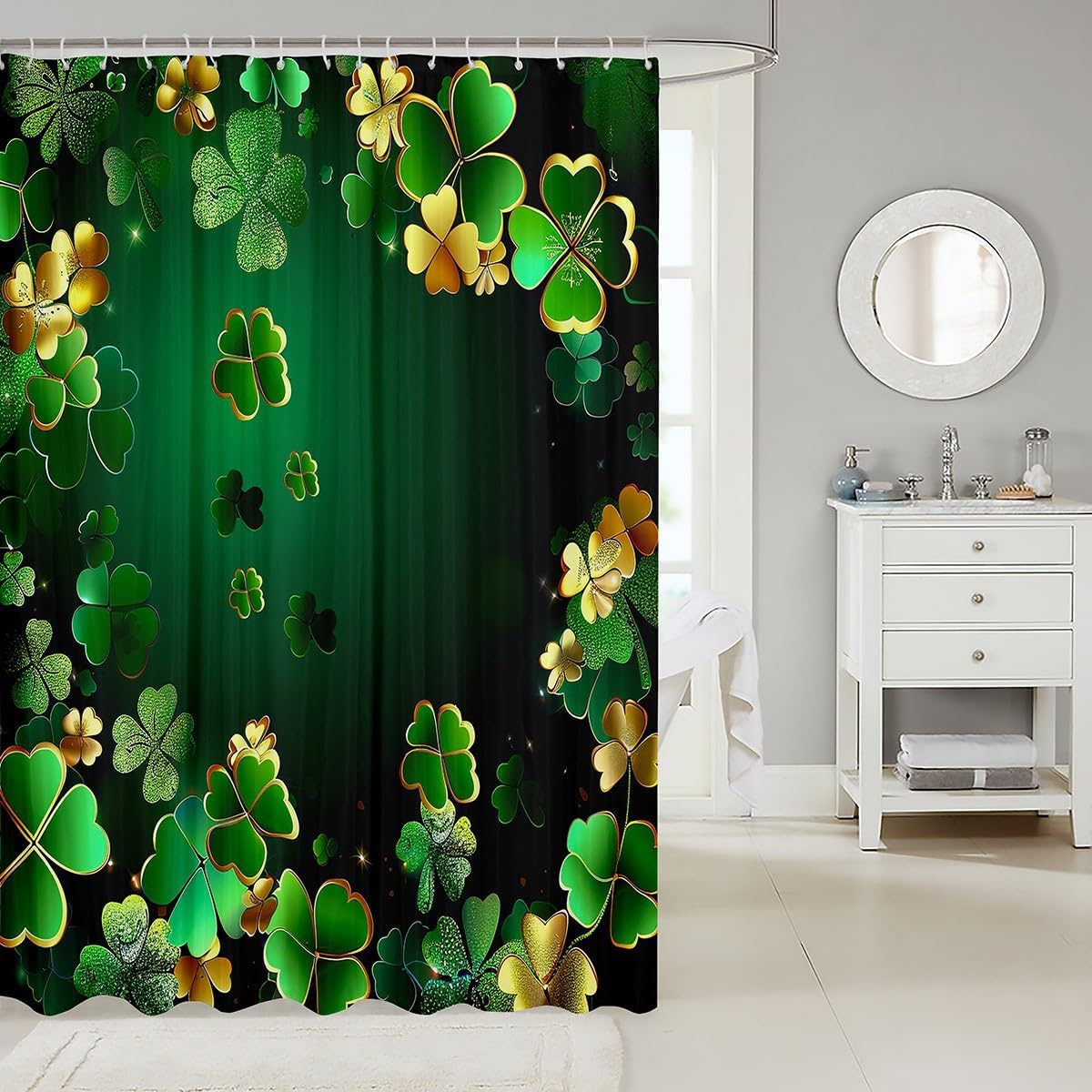 Manfei Kids Green Clover Shower Curtains
