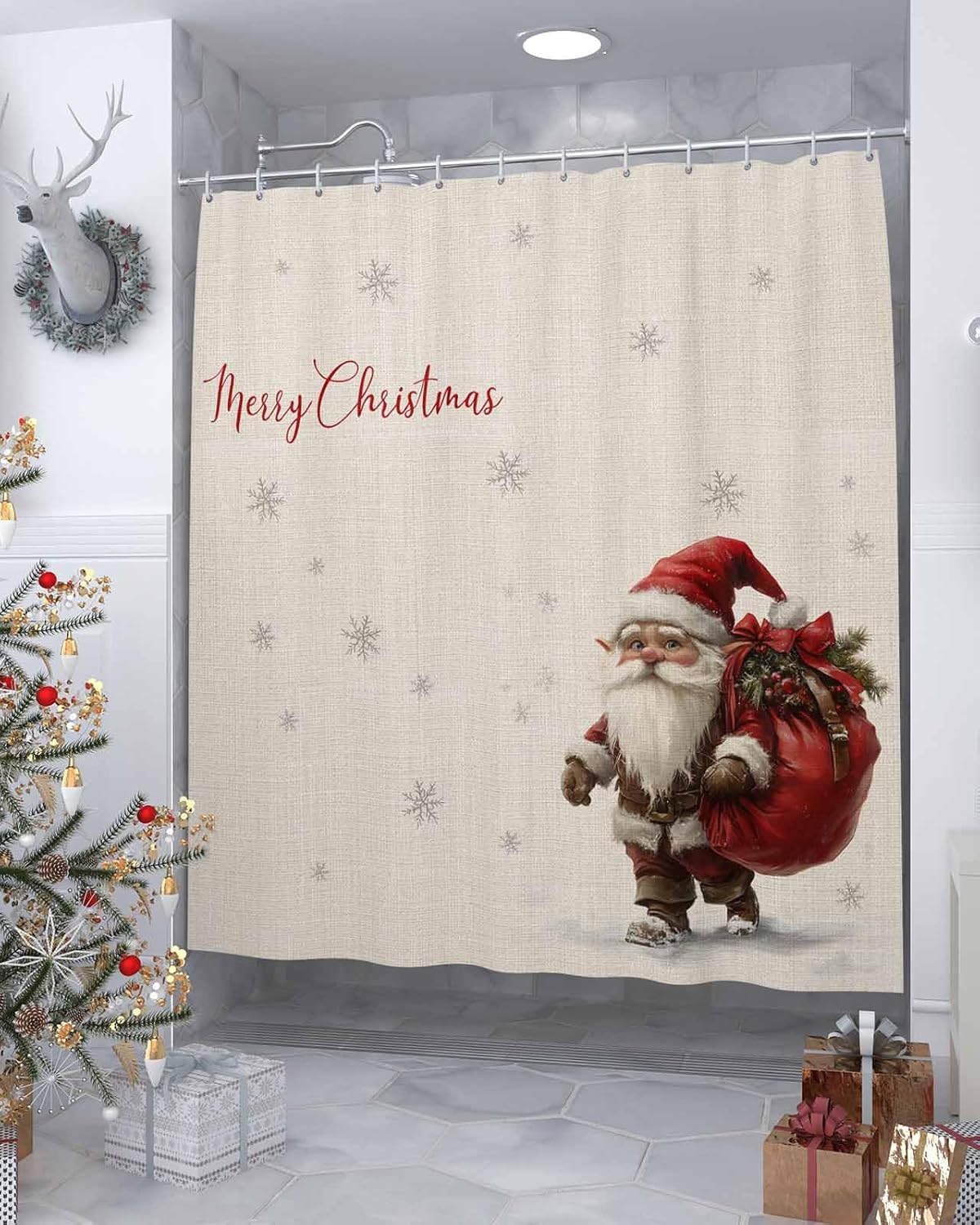 Anzona Waterproof Christmas Gnomes Shower Curtains