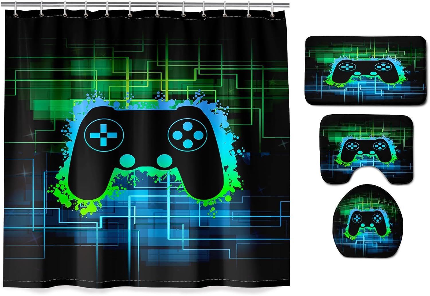Game Controller Shower Curtain Set 4-Piece