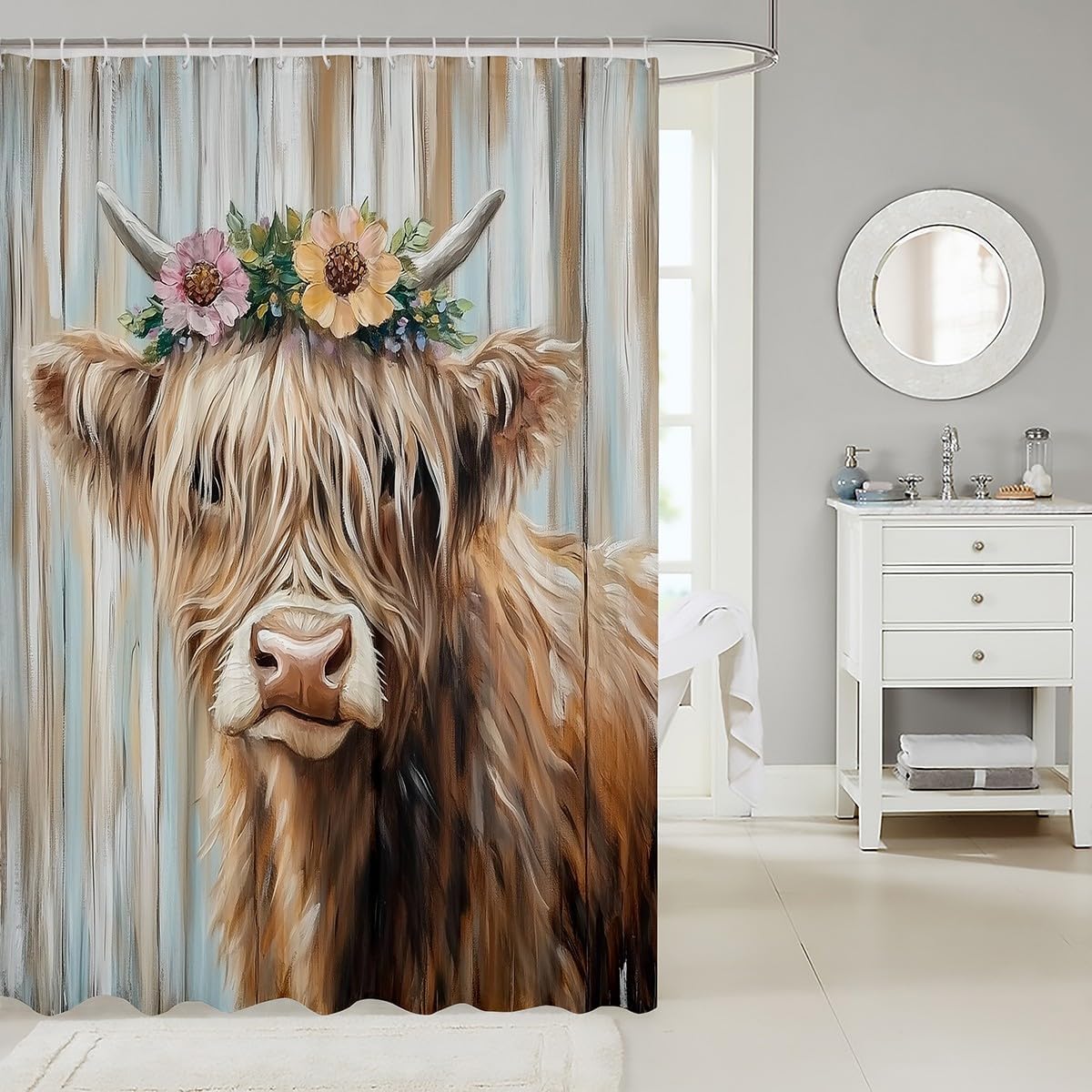 jejeloiu Cute Highland Cow Bath Curtain