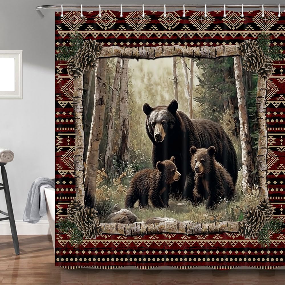 Cabin Bear Shower Curtain Set with Hooks