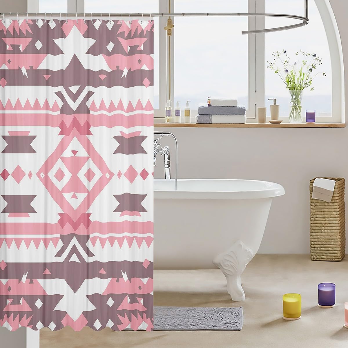Geometric Bohemian Shower Curtain Set