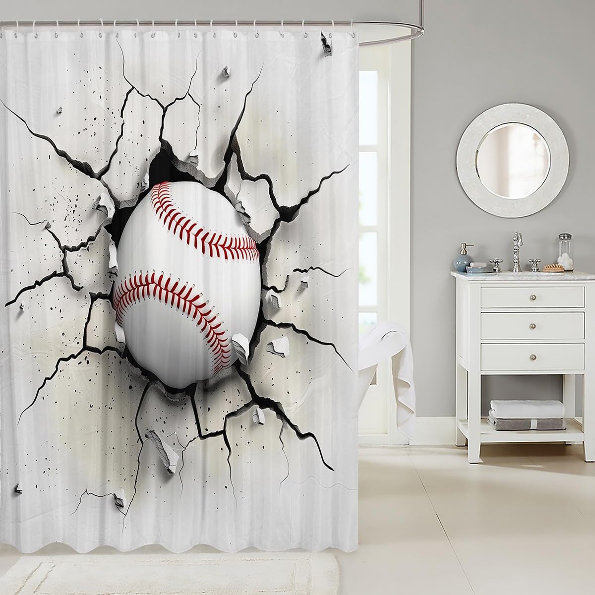 Feelyou Baseball Shower Curtain Set 72x78 Inches