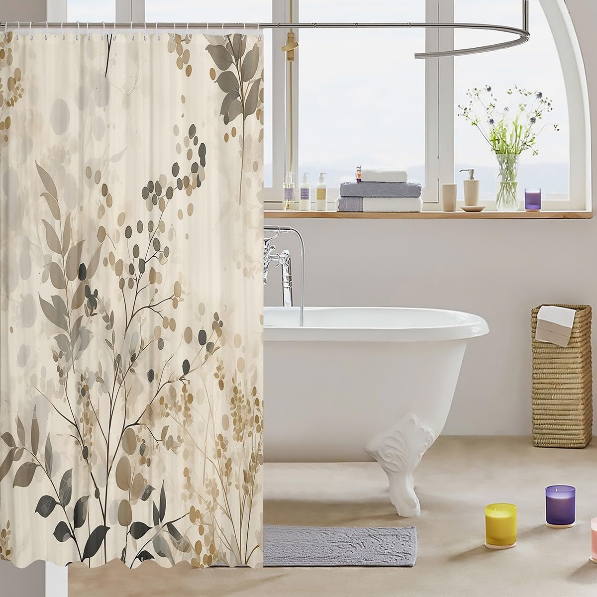 Feelyou Boho Bath Curtains Groovy Flower Set for Boys Girls Teens