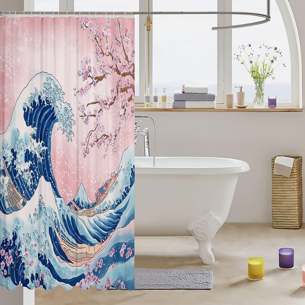 Feelyou Japanese Wave Bath Curtain for Boys Girls 72x72