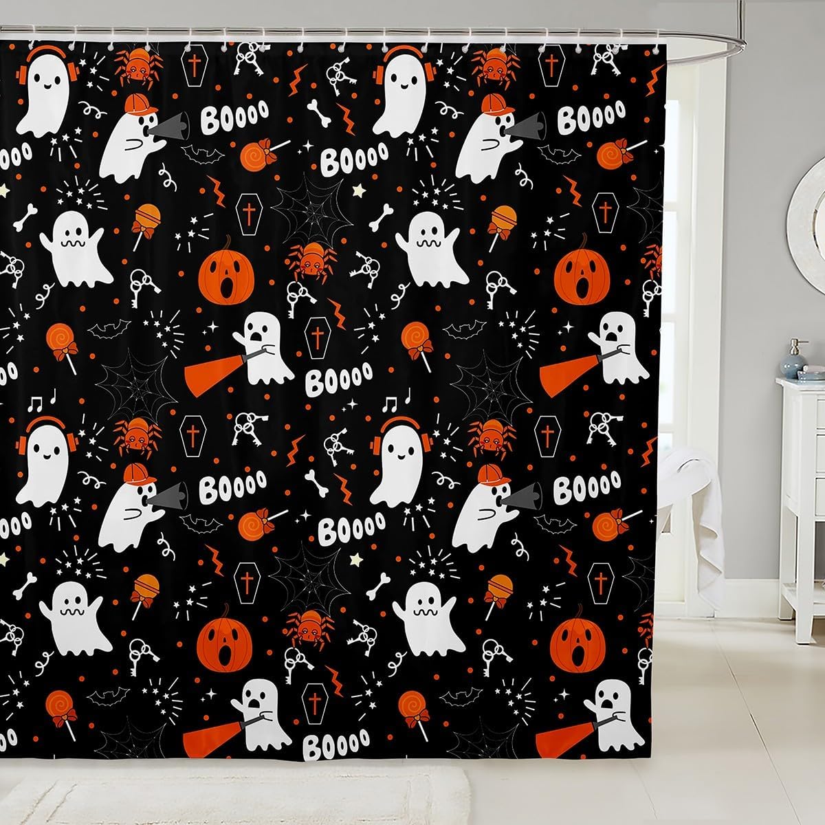 Cute Ghost 72x72 Washable Halloween Bath Curtain Set