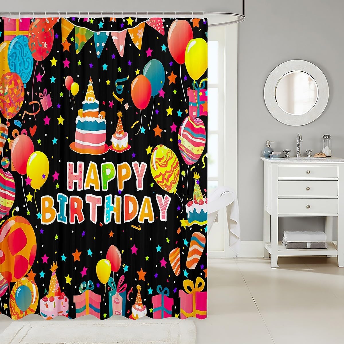 Happy Birthday 72x72 Bath Curtain Star Print Set