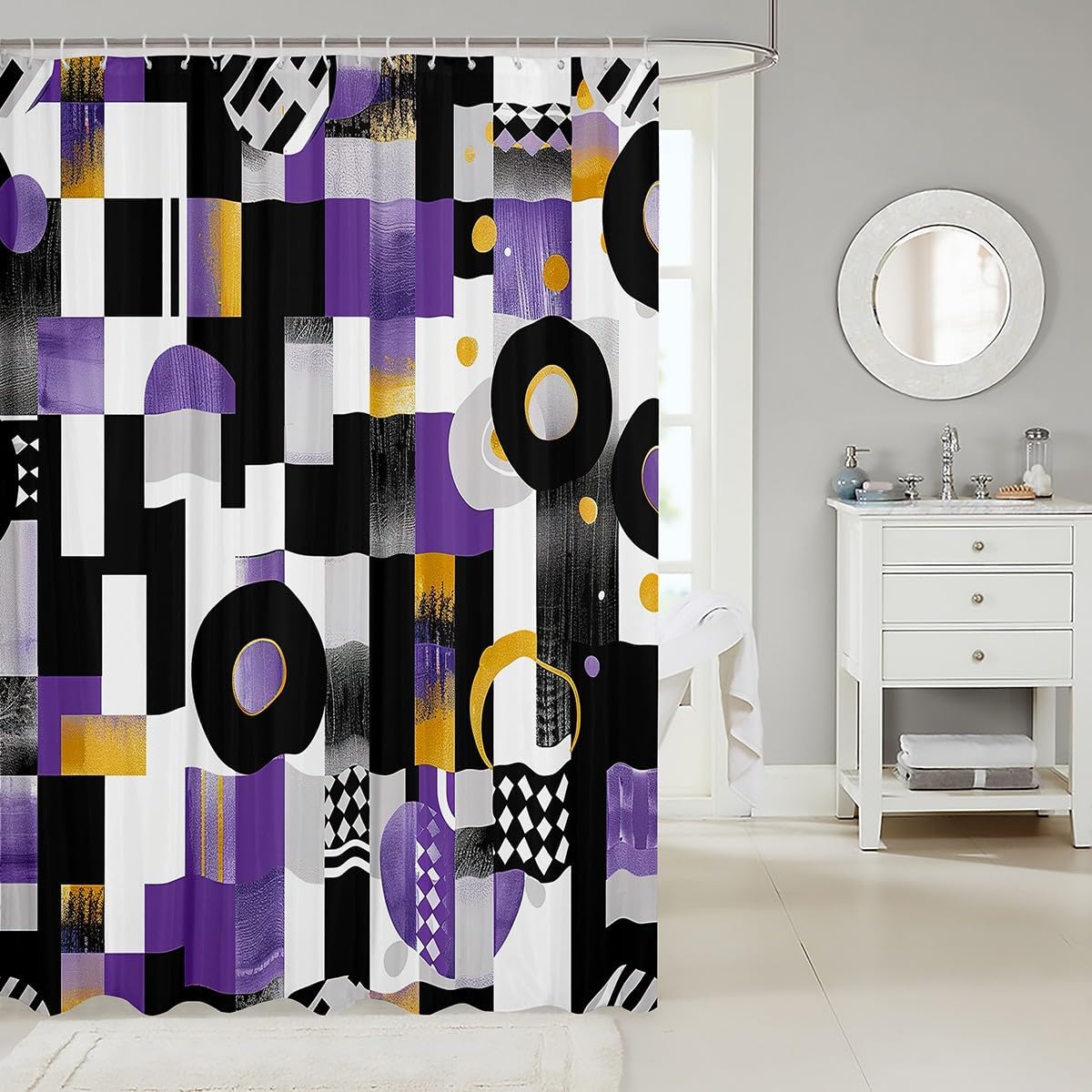 Manfei Geometric Shower Curtain with 12 Hooks