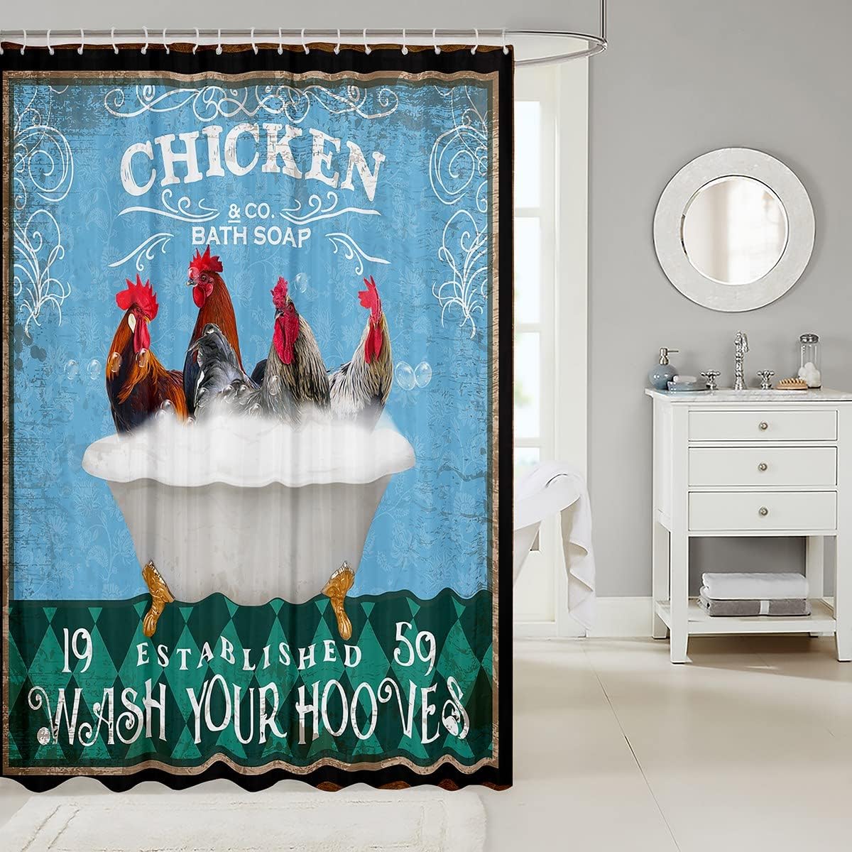 Fun Retro Farm Animal Shower Curtain Set for Kids