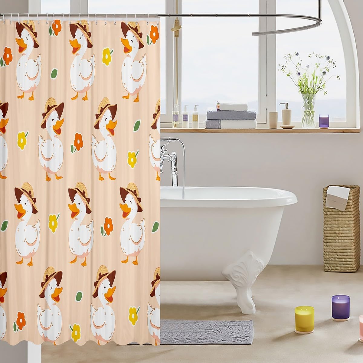 Adorable Cartoon Duck Shower Curtain Set