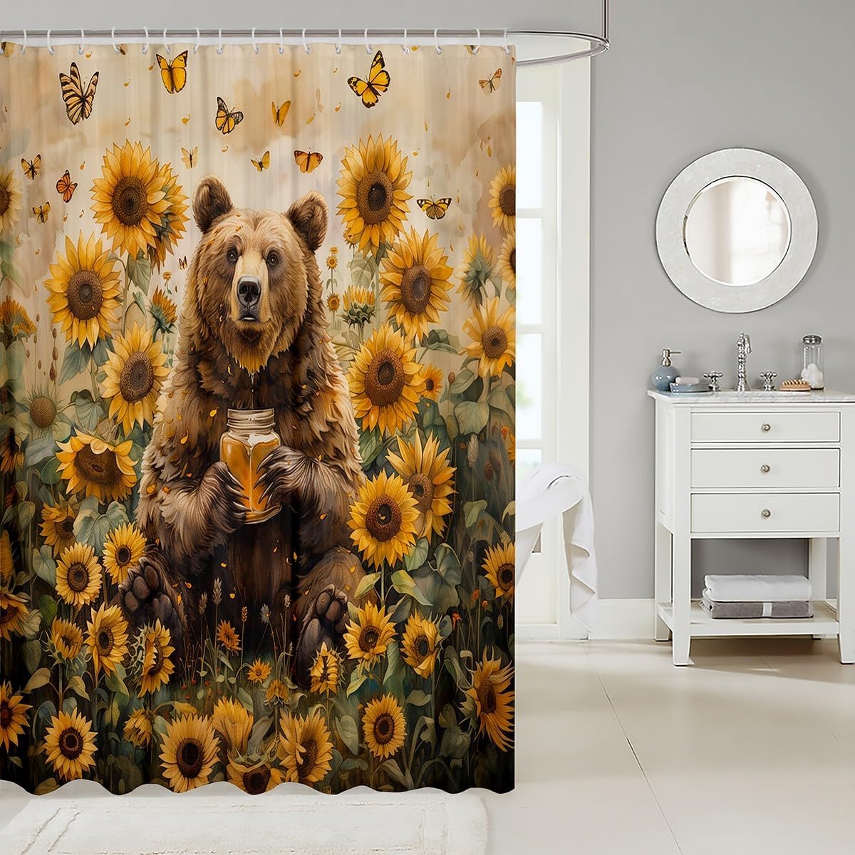 Feelyou Bear Shower Curtain for Kids 72x72 Sunflower