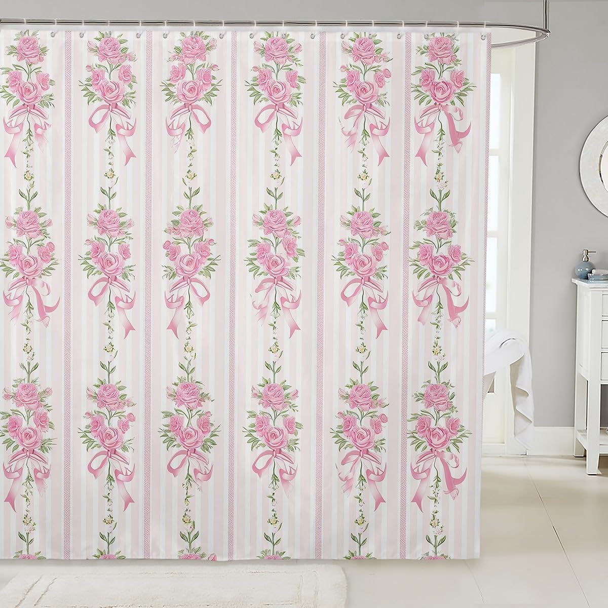Manfei Bowknot Bath Curtains Pink