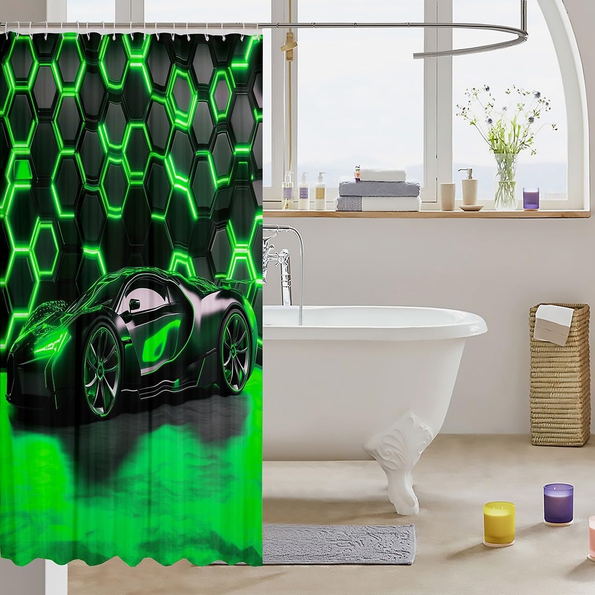 72x72 Green Racing Car Shower Curtain