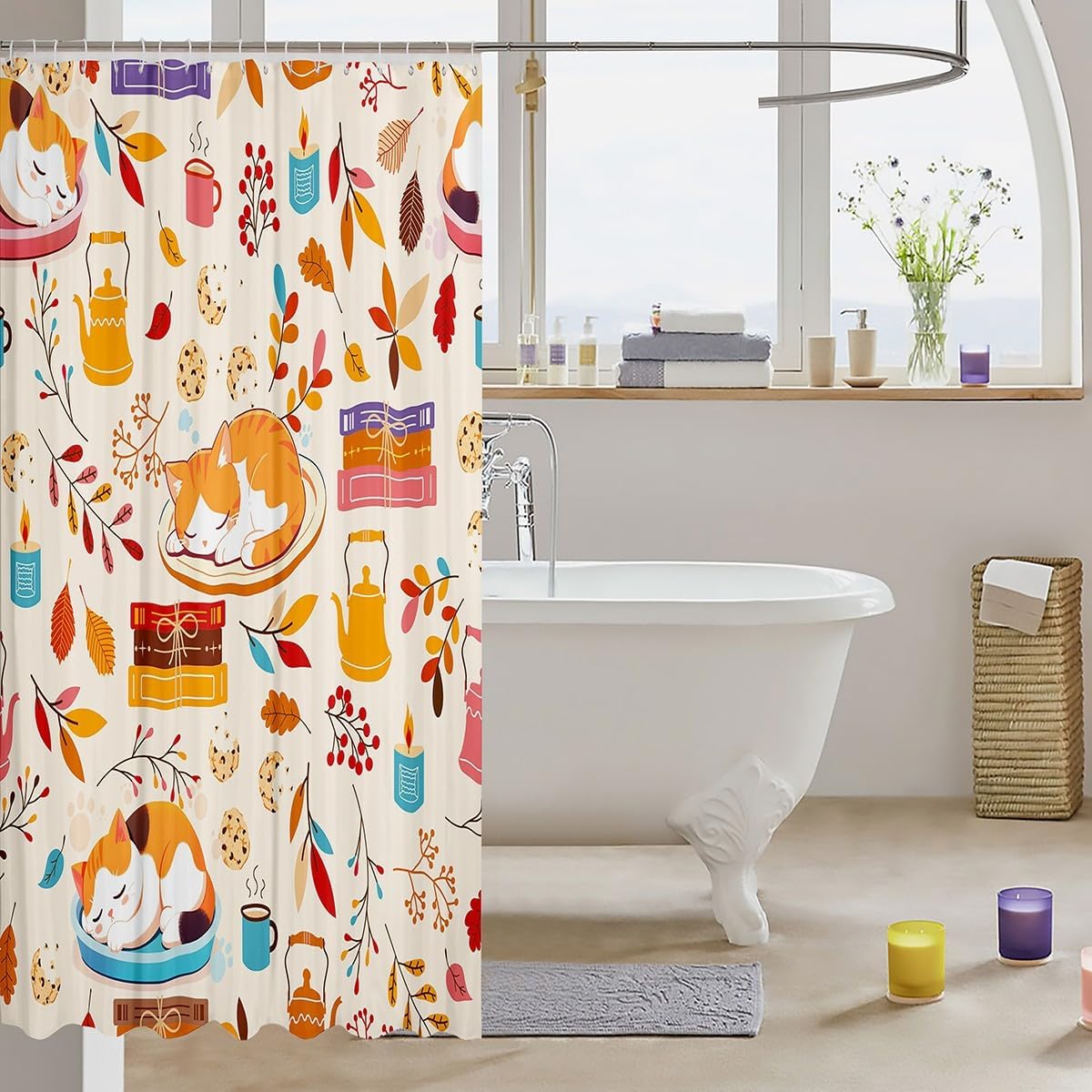 Feelyou Cat Bath Curtain 72x72 for Kids