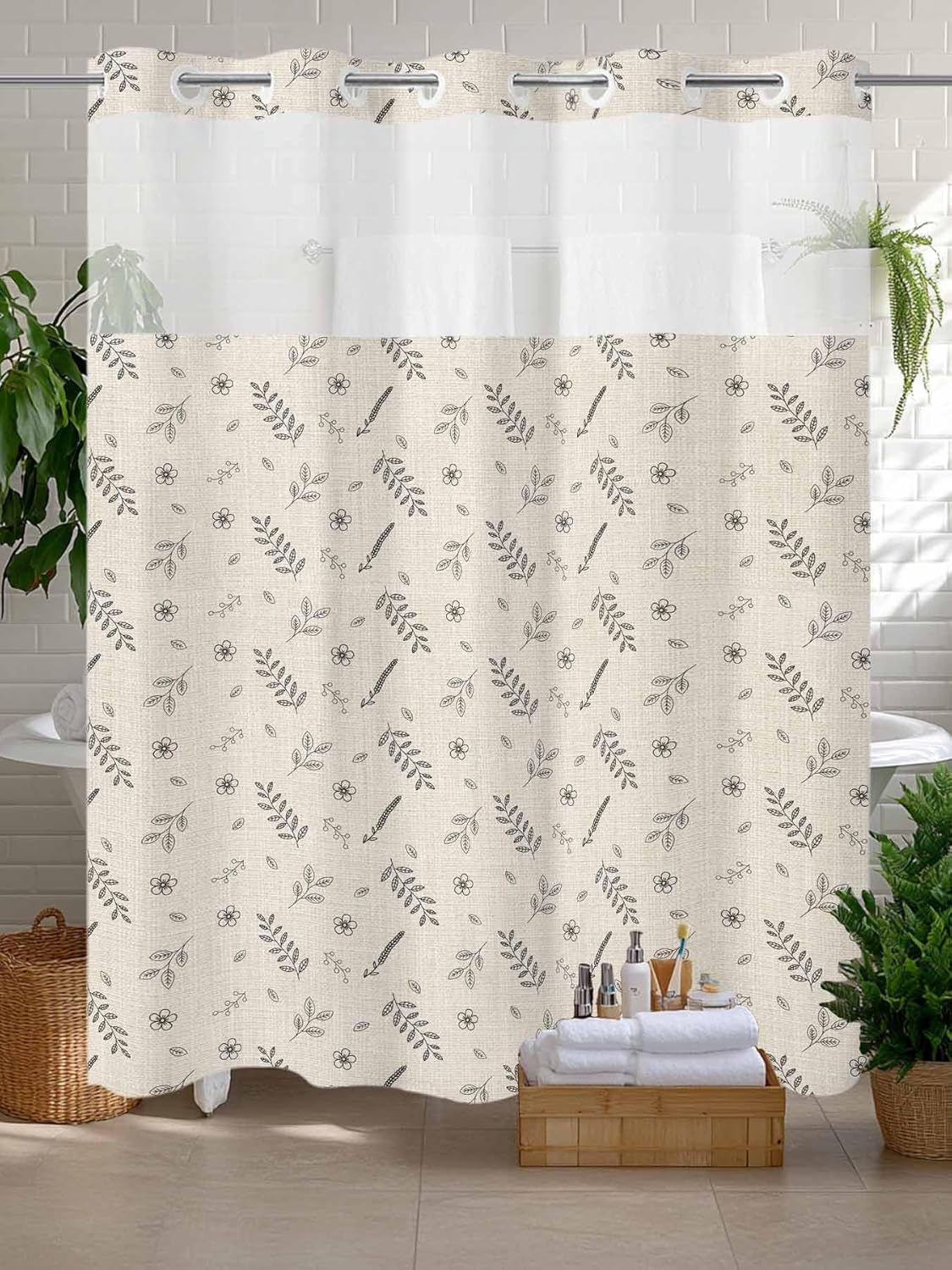 No Hooks Shower Curtain Set 72x84 Premium Double-Layer