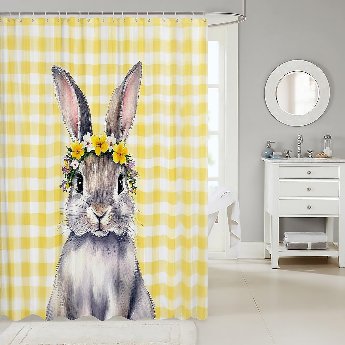 jejeloiu Kawaii Bunny Shower Curtain Set