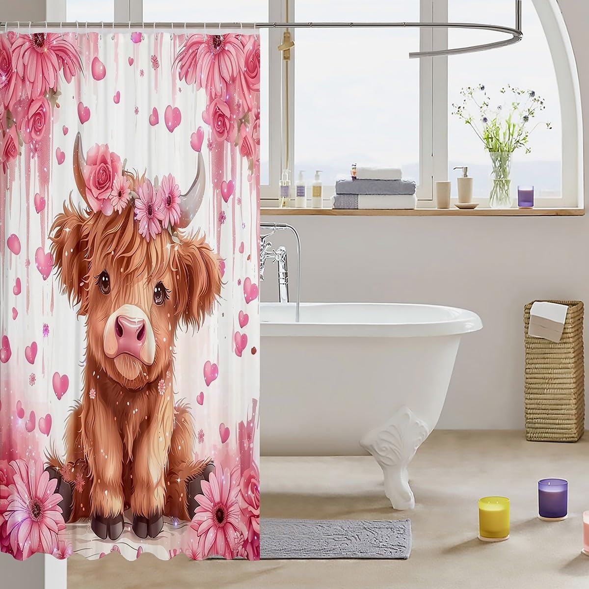 Jejeloiu Cute Highland Cow Shower Curtain Set 1