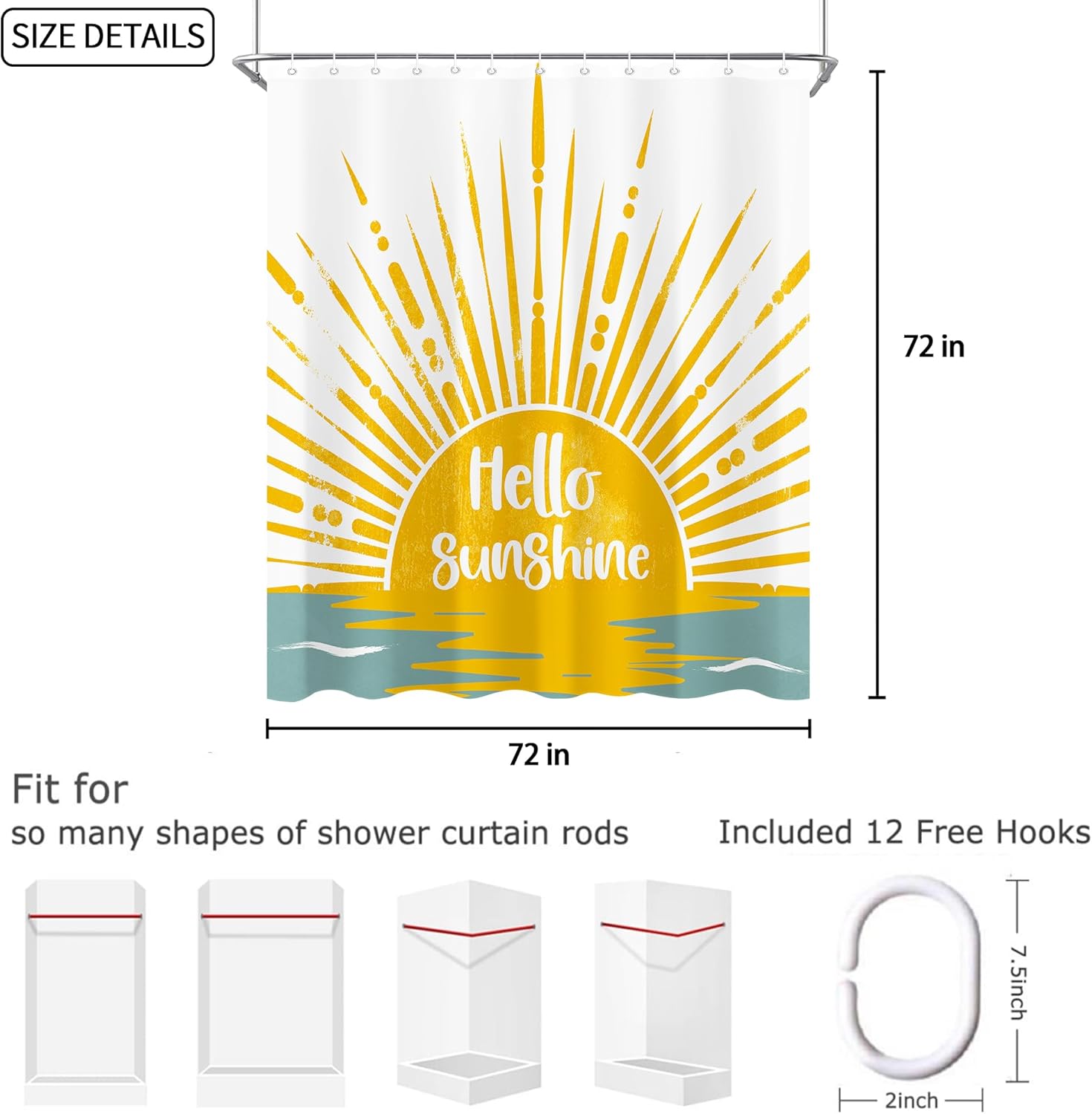 70s Yellow Sun Shower Curtain Set 72X72