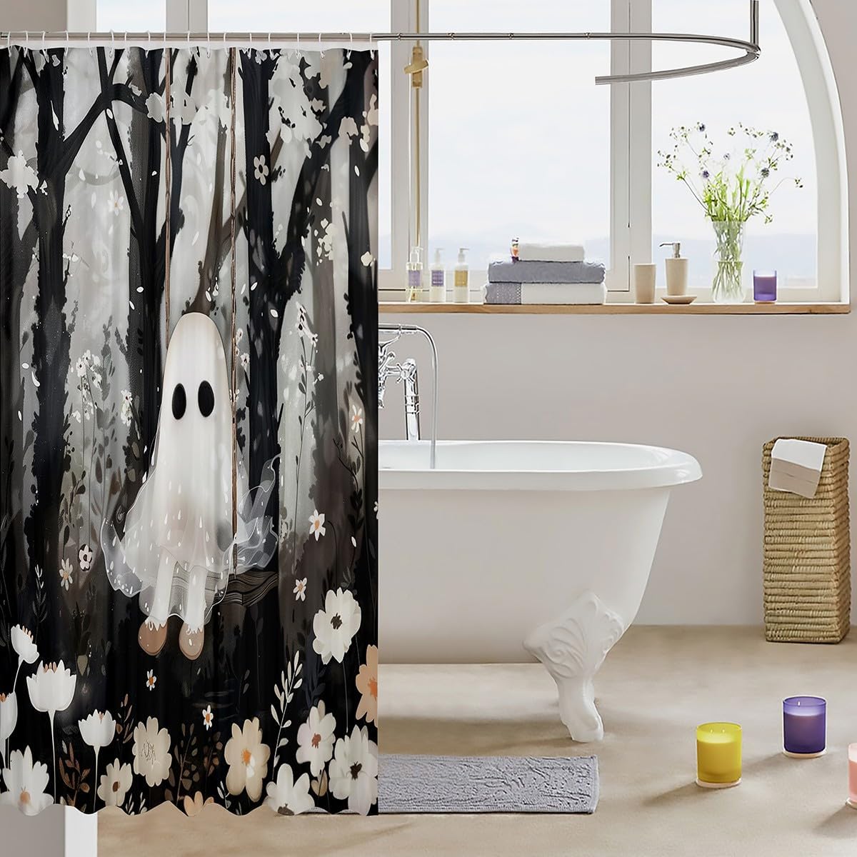 Halloween Ghost Bathroom Curtains for Kids Sip