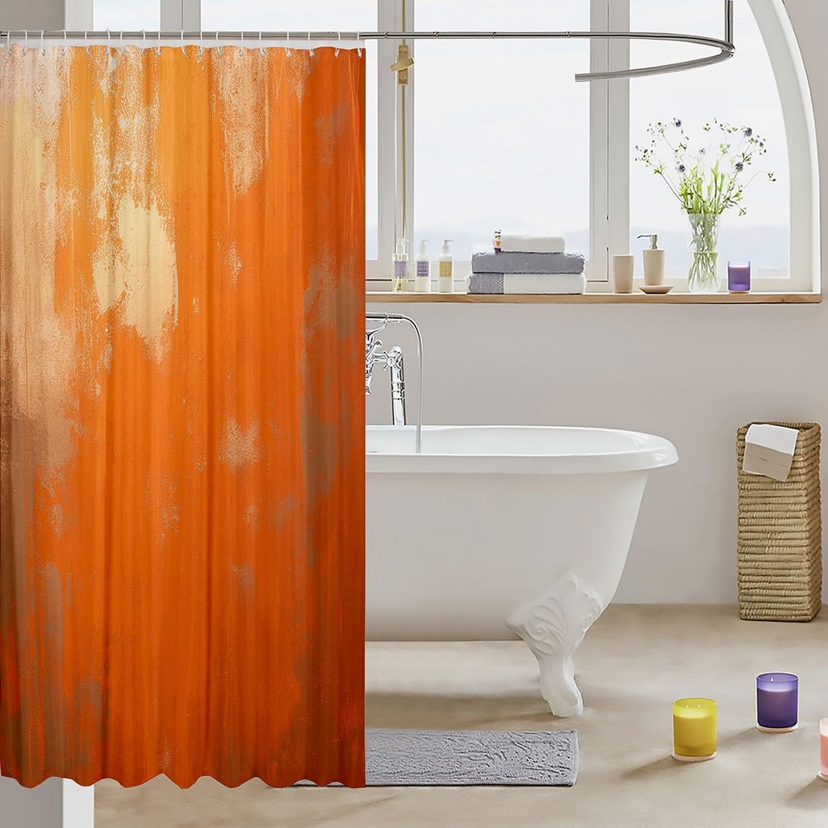 Feelyou Orange Graffiti Bath Curtain Abstract for Kids