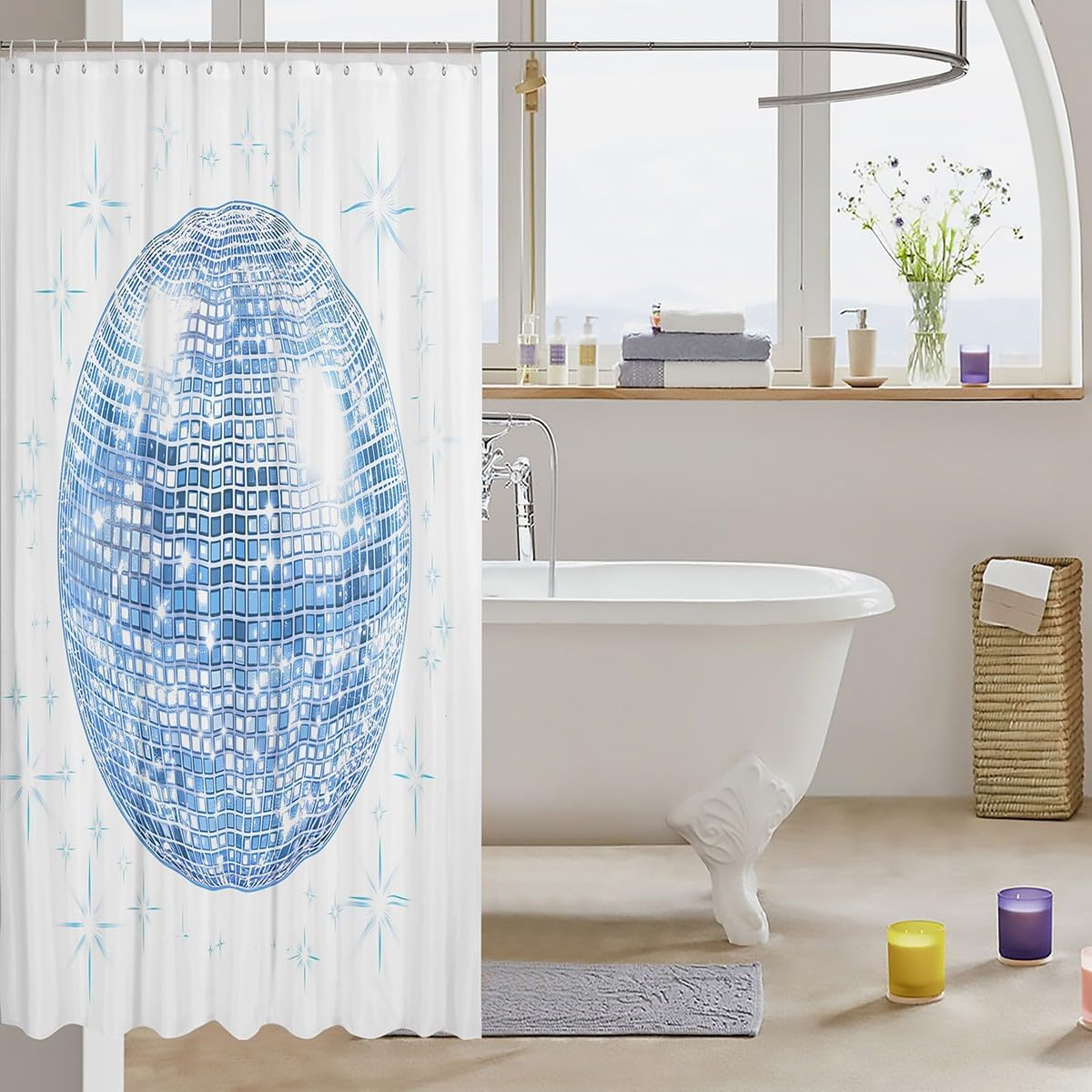 Girls disco mirror ball 72x84 shower curtain Fun stylish for all