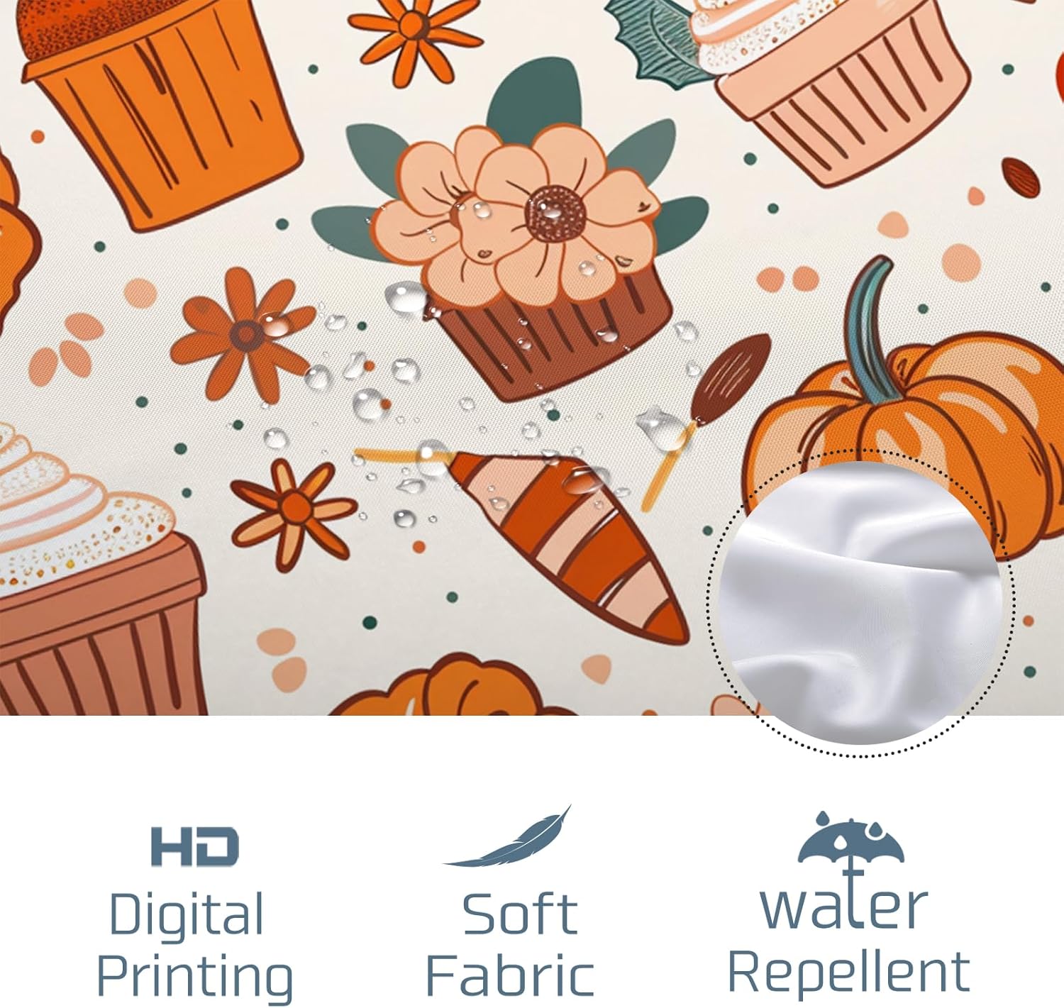 72x72 Beige Fall Food Shower Curtain Set
