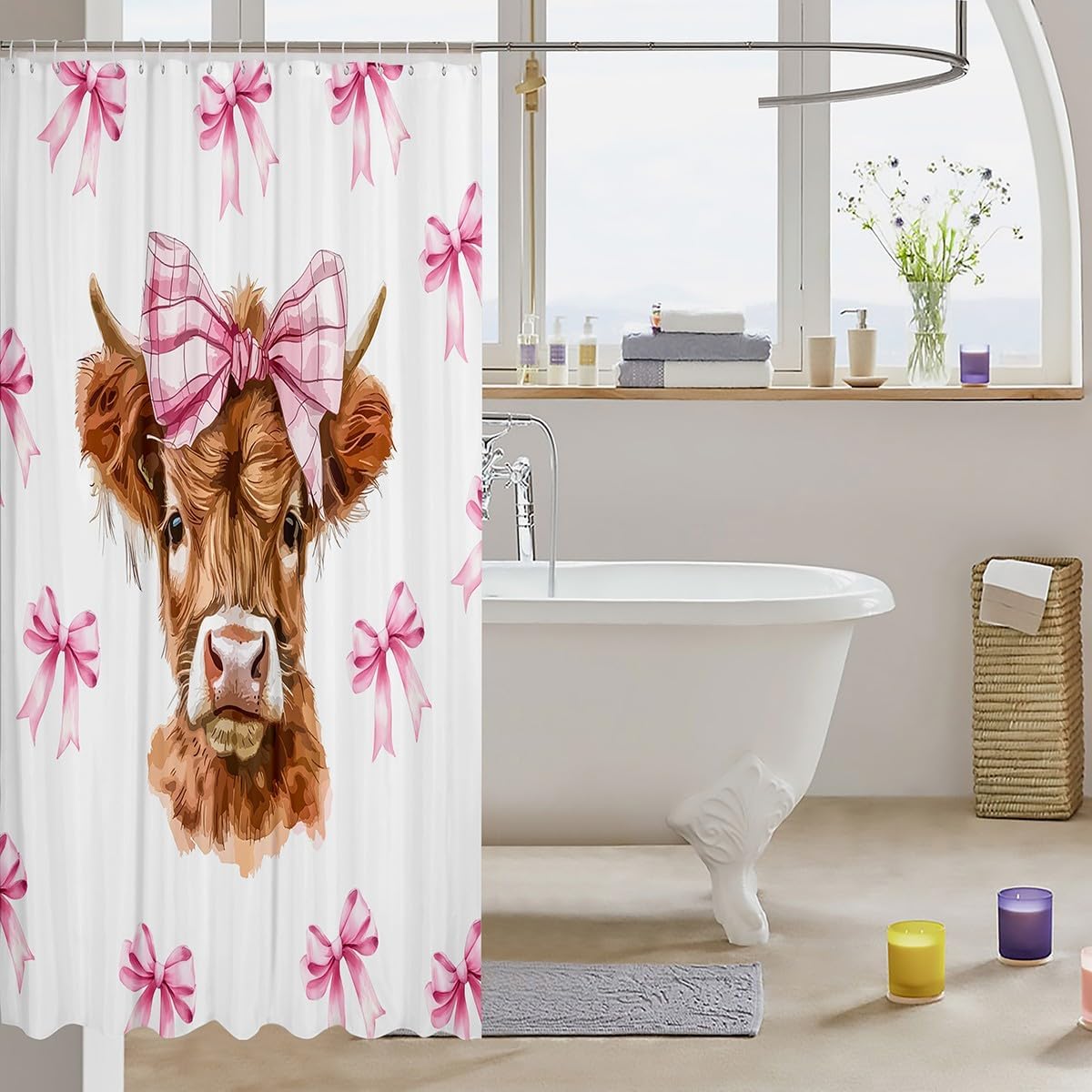 Colibr Highland Cow Bath Curtain Set - Kawaii for Kids Men Women
