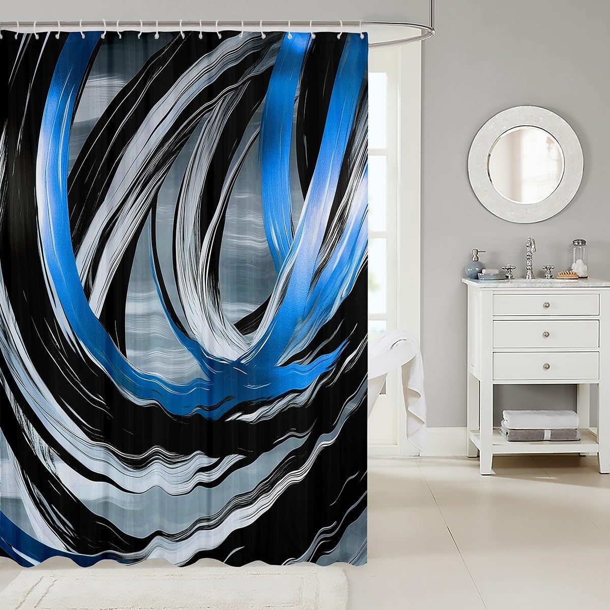 Abstract Blue and Black Bathroom Shower Curtain