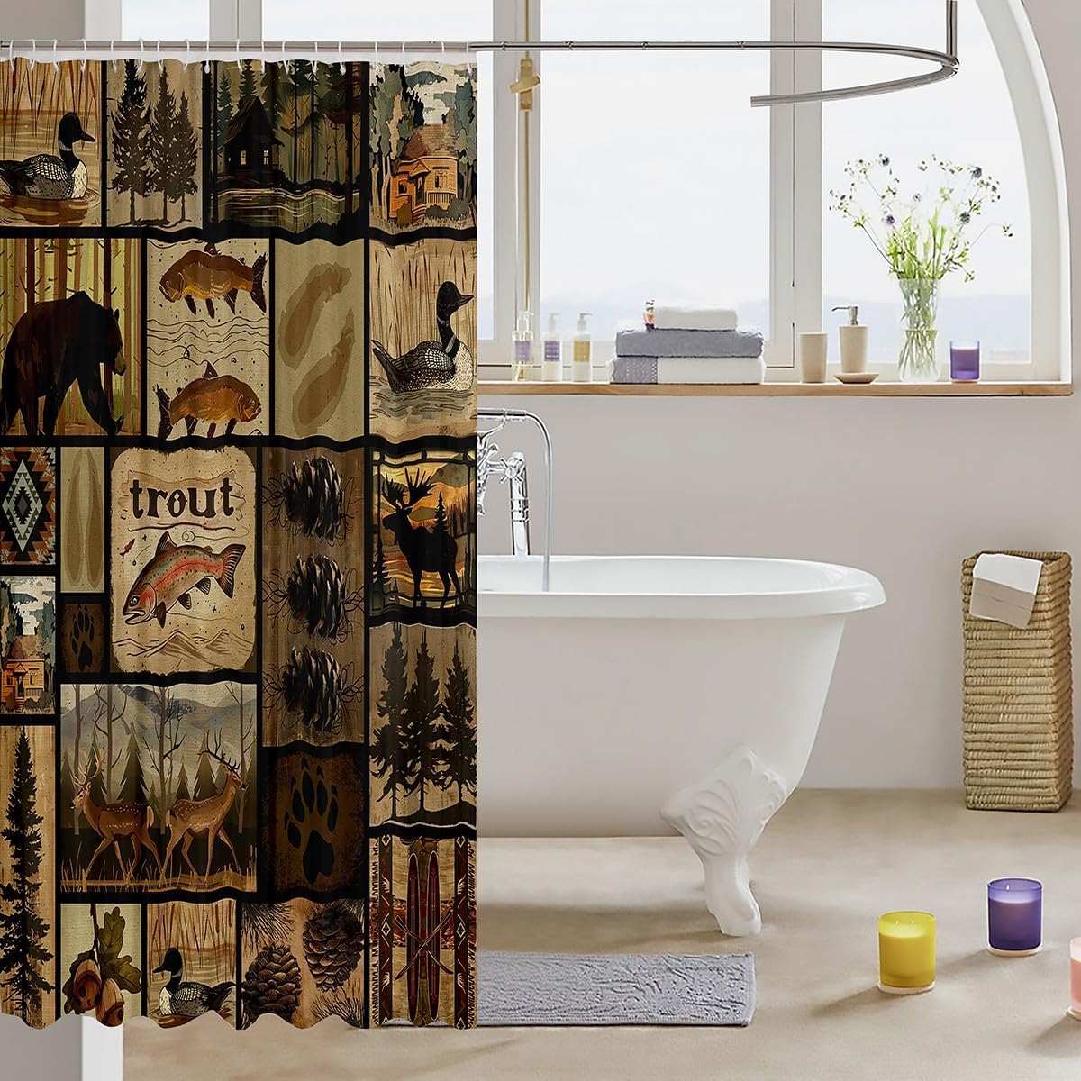 Feelyou-Wildlife shower curtain with Bear and Deers