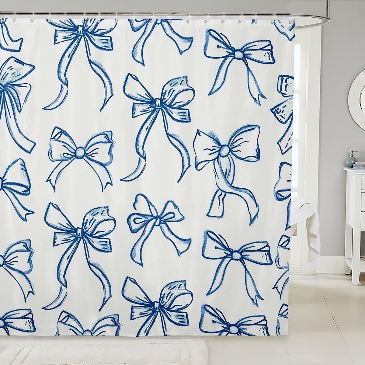 Feelyou Blue Bow Fabric Shower Curtain Cute Bowknot for Kids Boys Girls