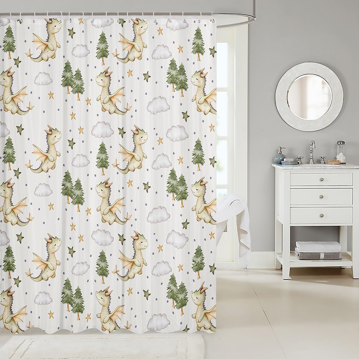 Manfei Cute Dragon Animal Wings Shower Curtain