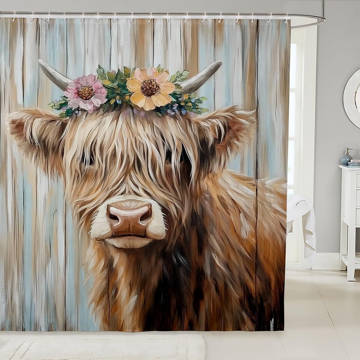 jejeloiu Cute Highland Cow Bath Curtain