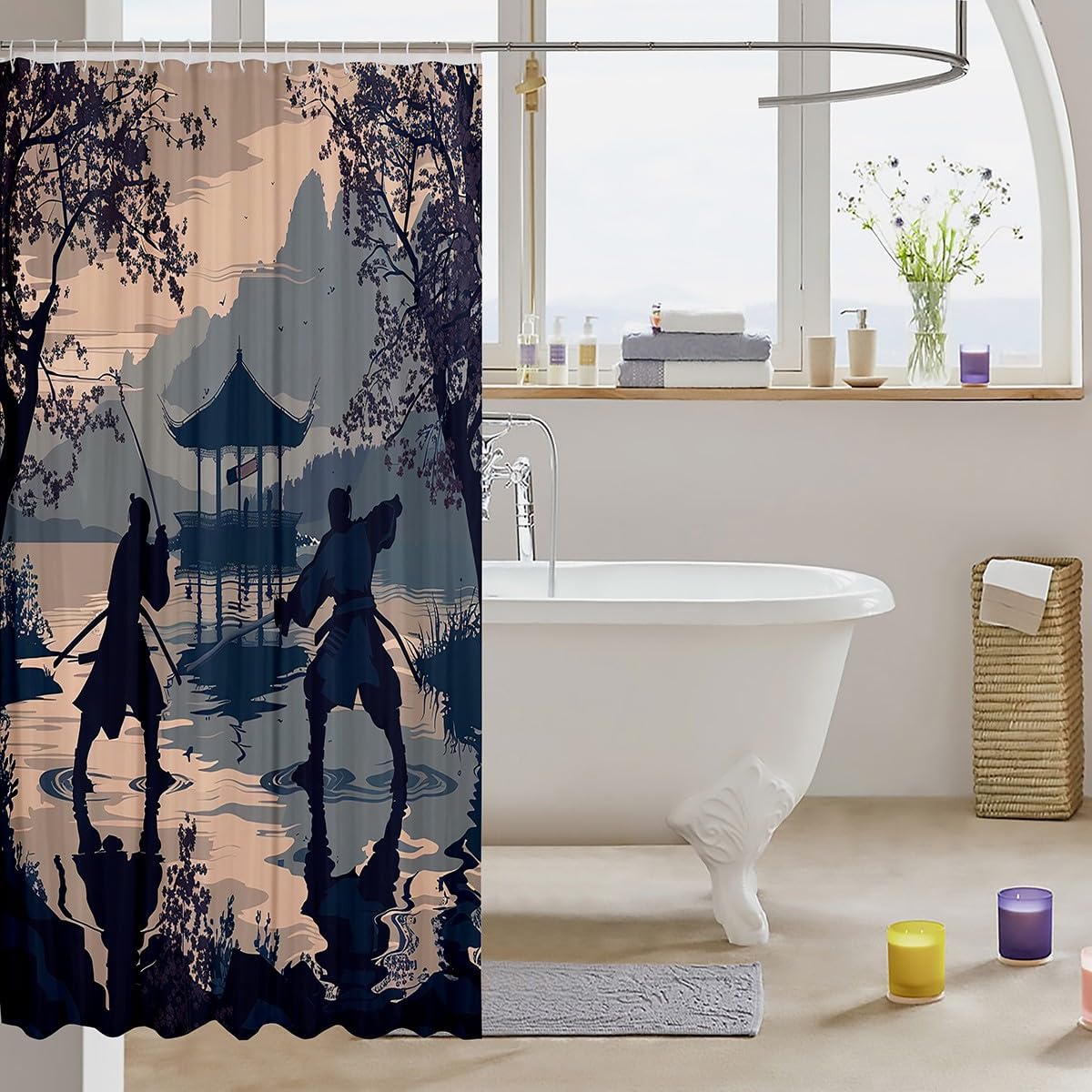 Feelyou Japanese Samurai Bath Curtain Set