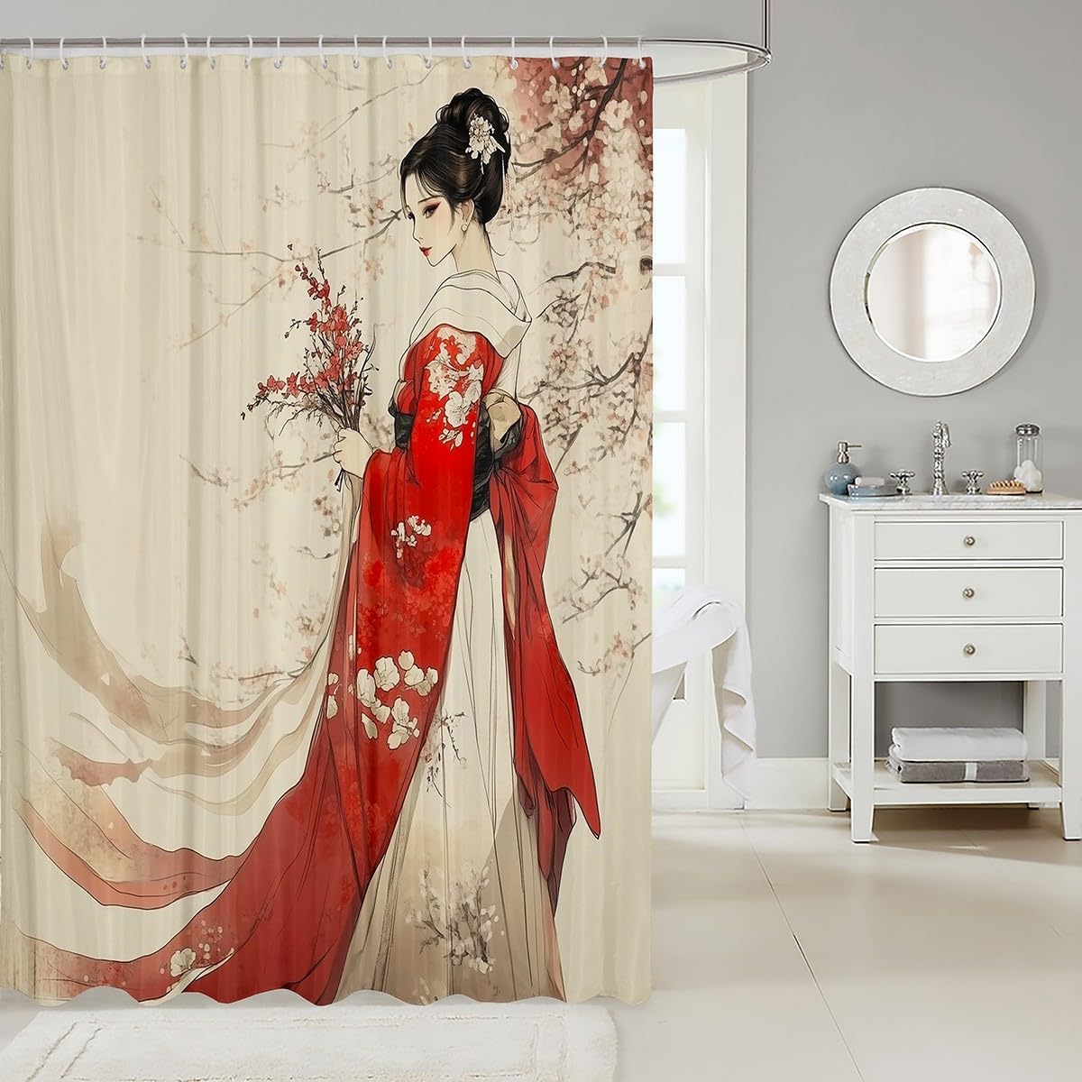 Jejeloiu Japanese Geisha Shower Curtain 72x72