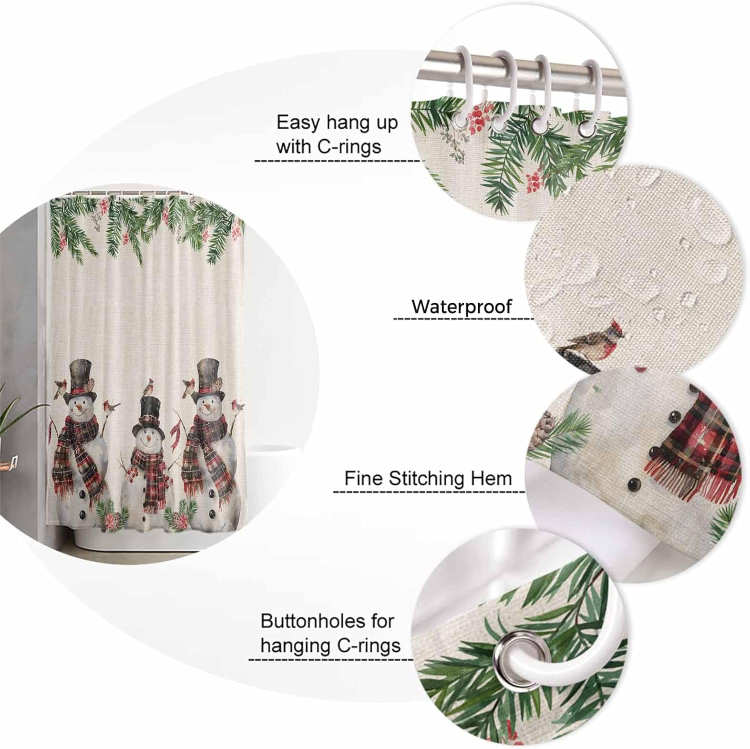 Anzona Christmas Snowman Waterproof Shower Curtain Set