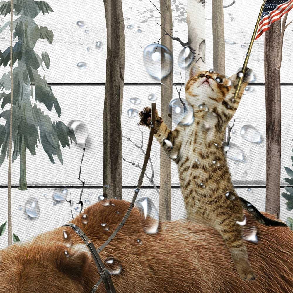 JAWO Funny Cat Bear Shower Curtain Birch Forest