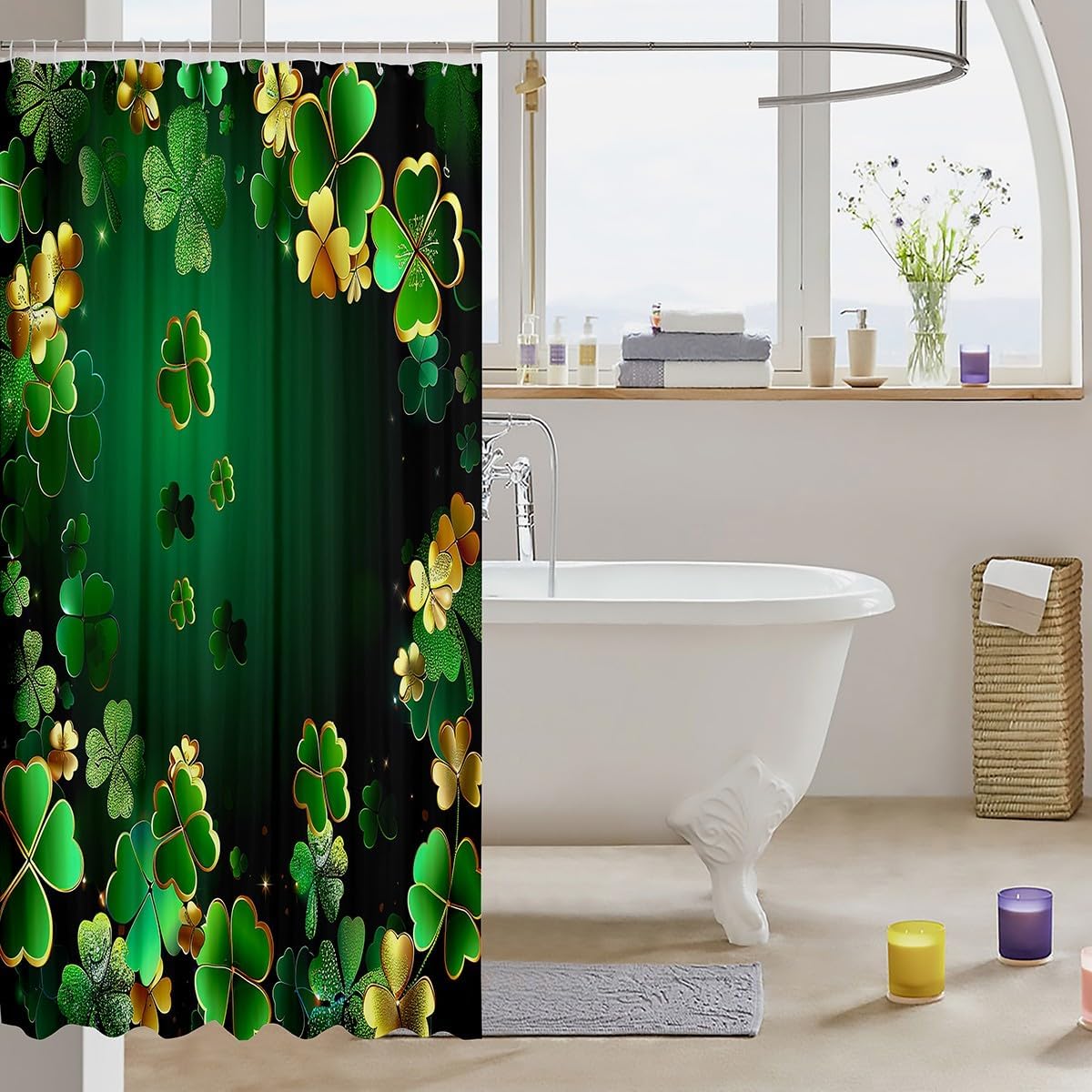 Manfei Kids Green Clover Shower Curtains