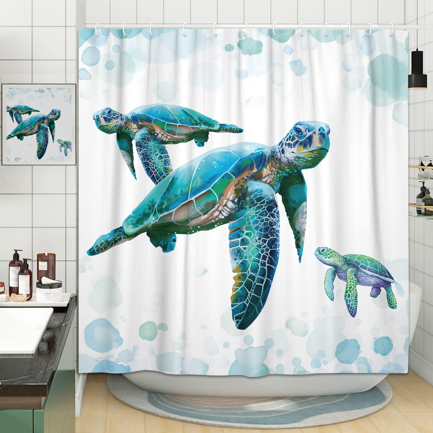 Coastal Fun - Seascape Turtle Shower Curtain Set