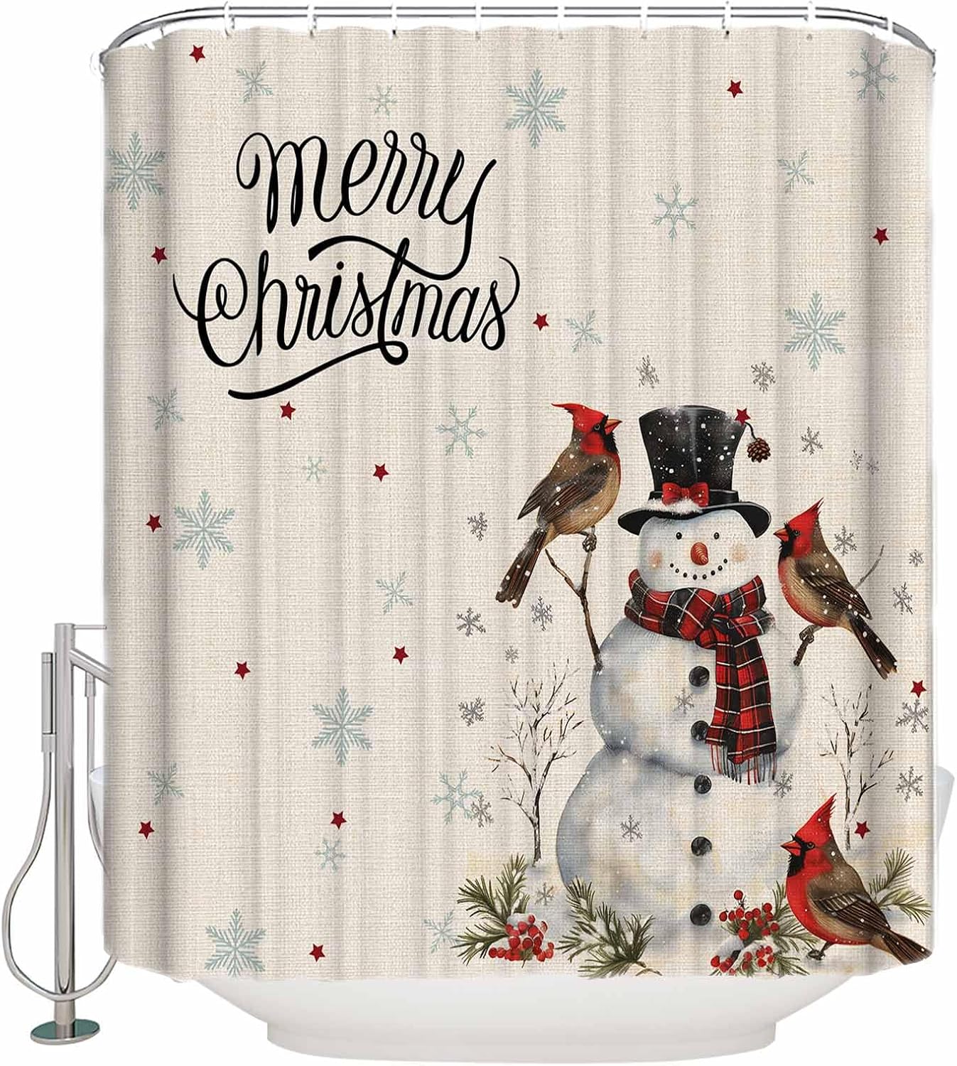 Anzona Beige Christmas Snowman Waterproof Shower Curtain