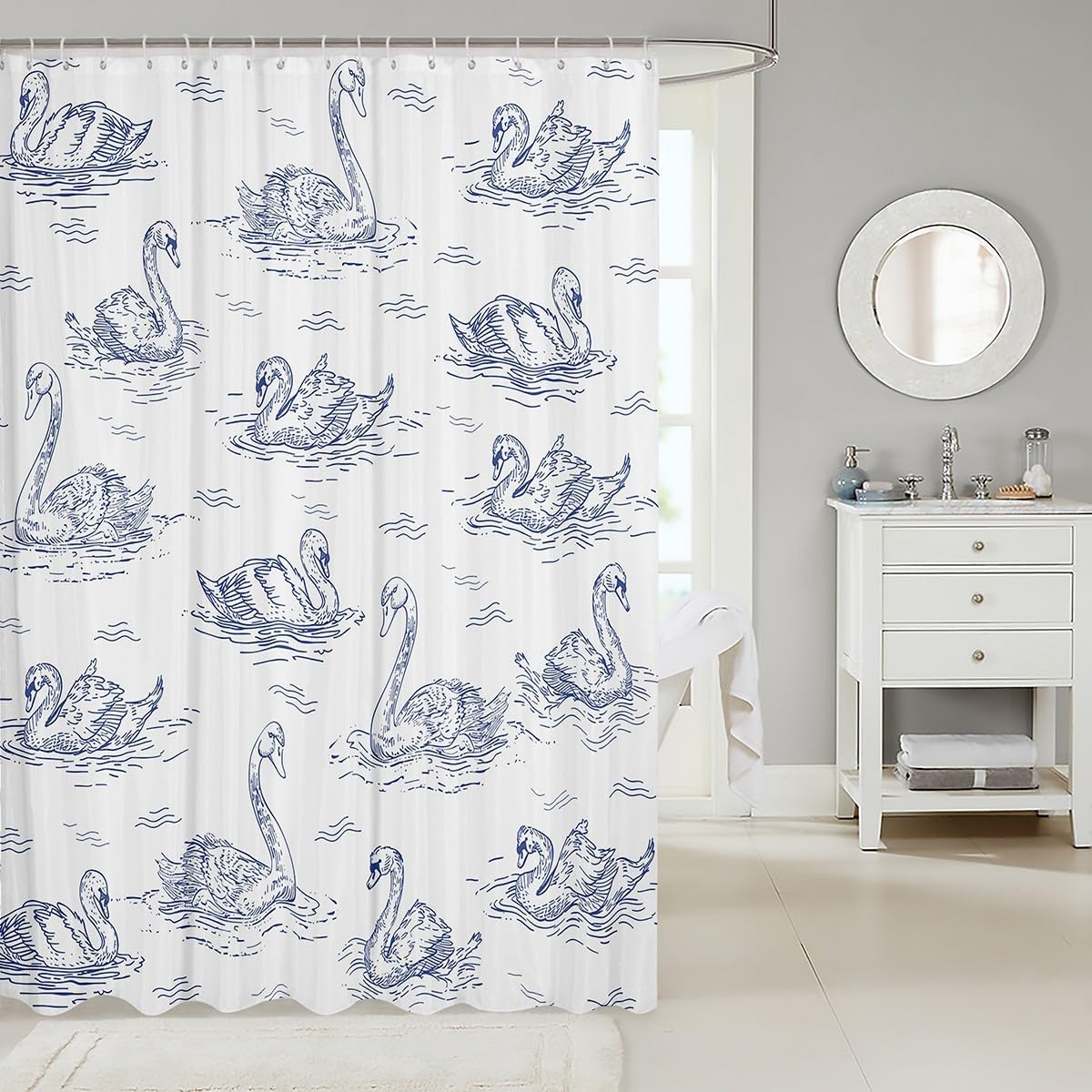 Feelyou Cartoon Swan 72x78-Inch Kids Bath Shower Curtain