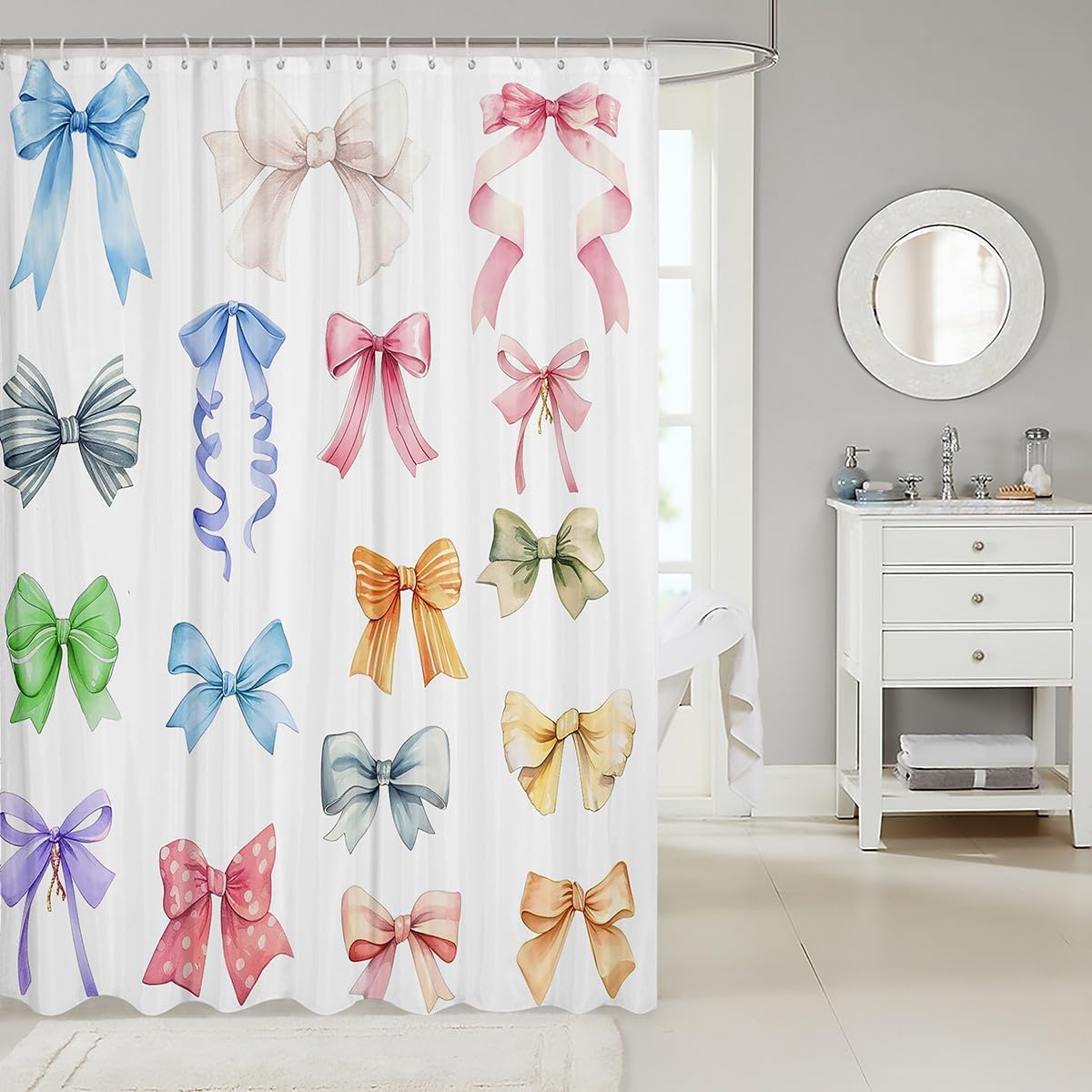 Manfei Bowknot Bath Curtains 78x72 12 Hooks