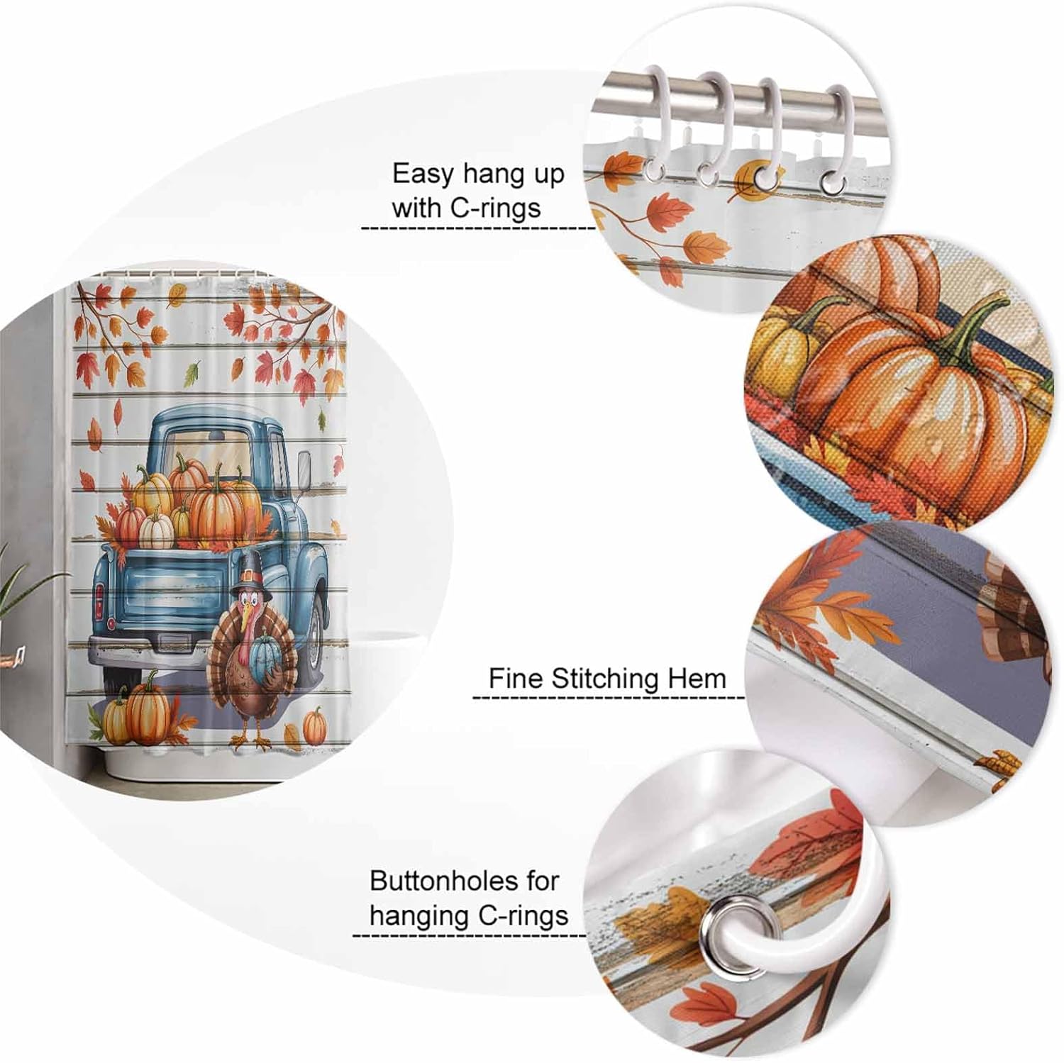 4-Piece Thanksgiving Fall shower curtain set waterproof