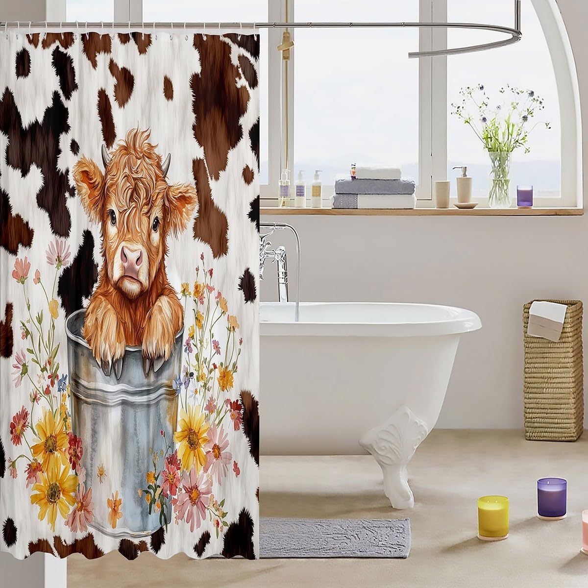jejeloiu Cute Highland Cow Shower Curtain Set