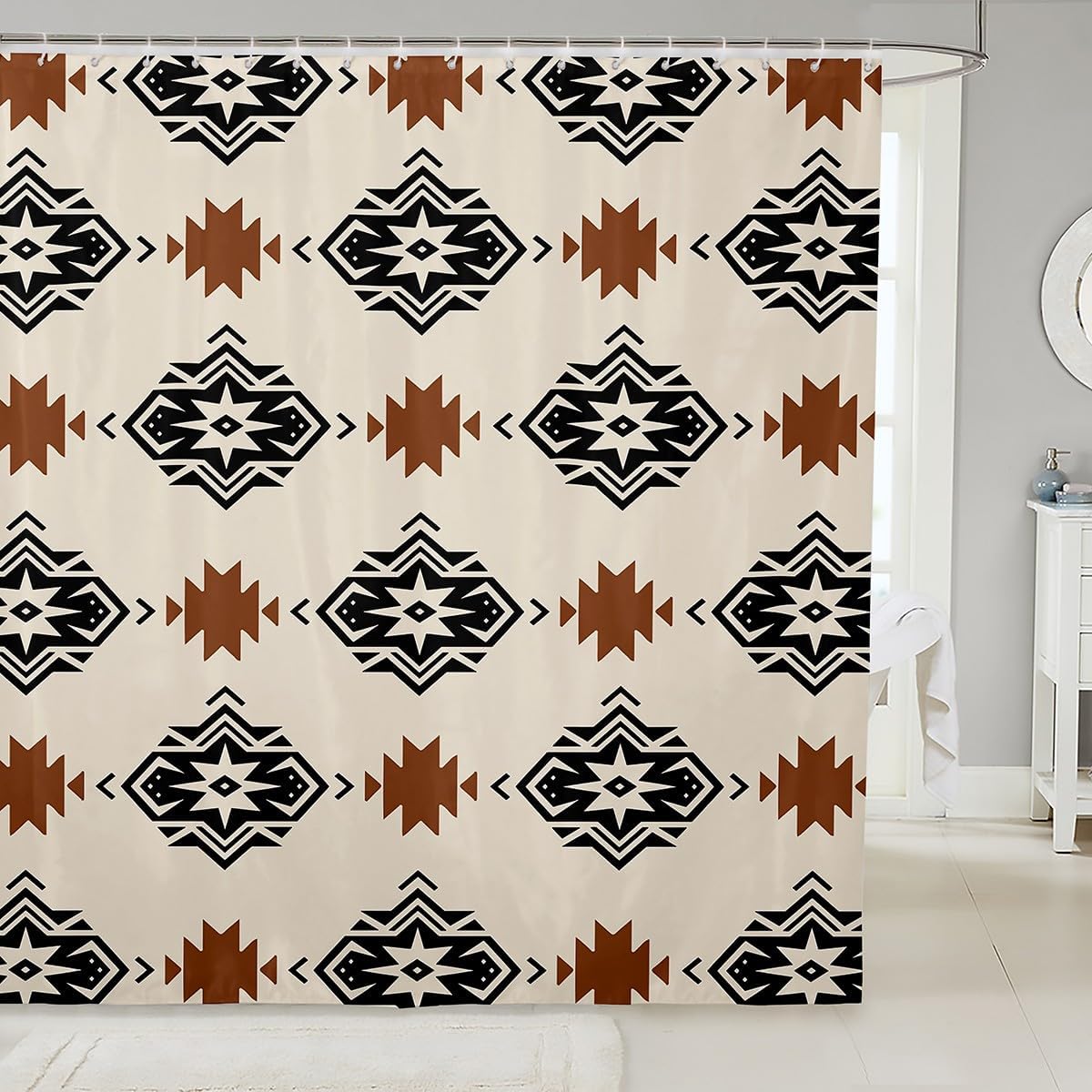 7jeloiu Striped Boho Bath Curtain 72x84 Southwestern Geometric Design