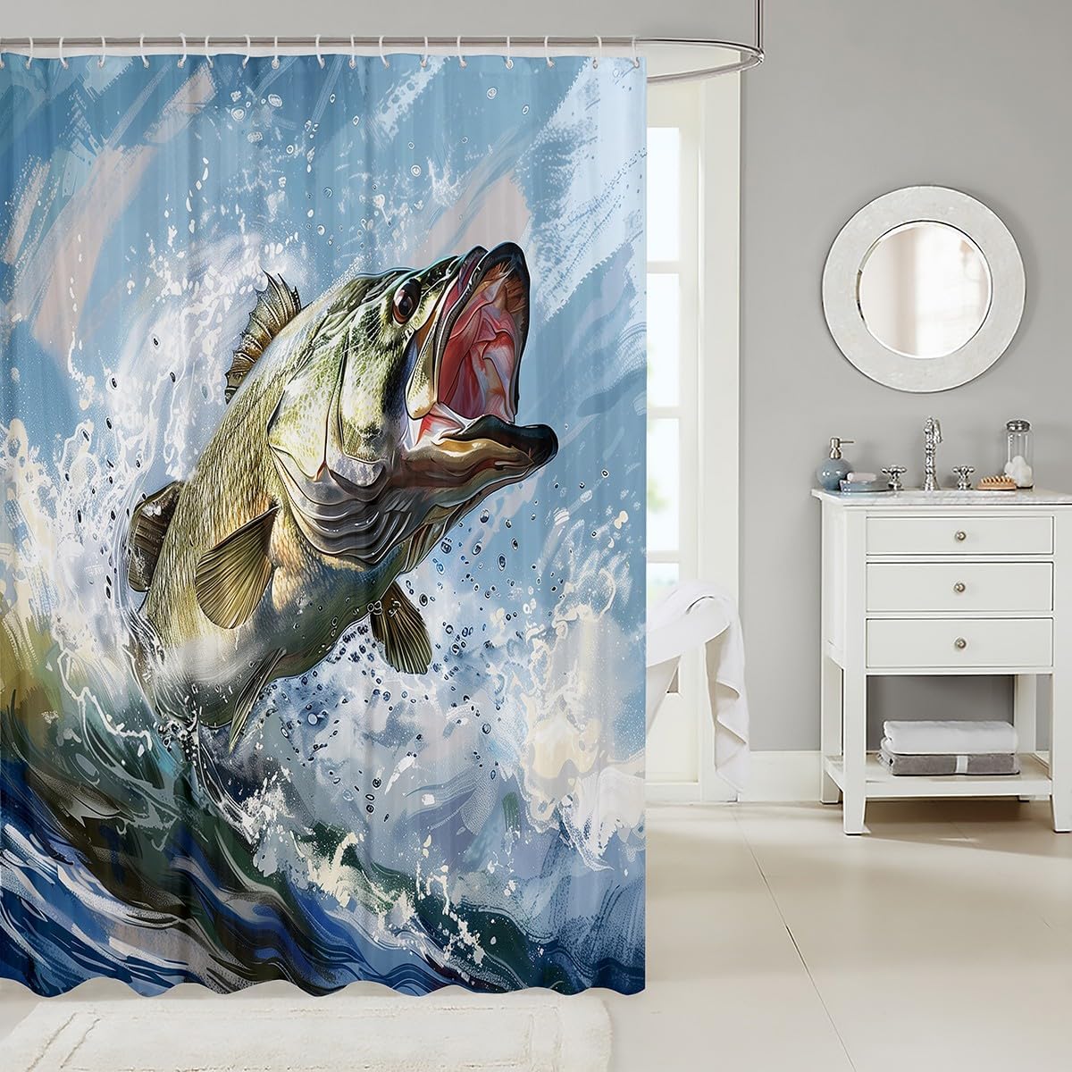 Manfei Bass Fish Kids Shower Curtains Stylish Kids Bath_door