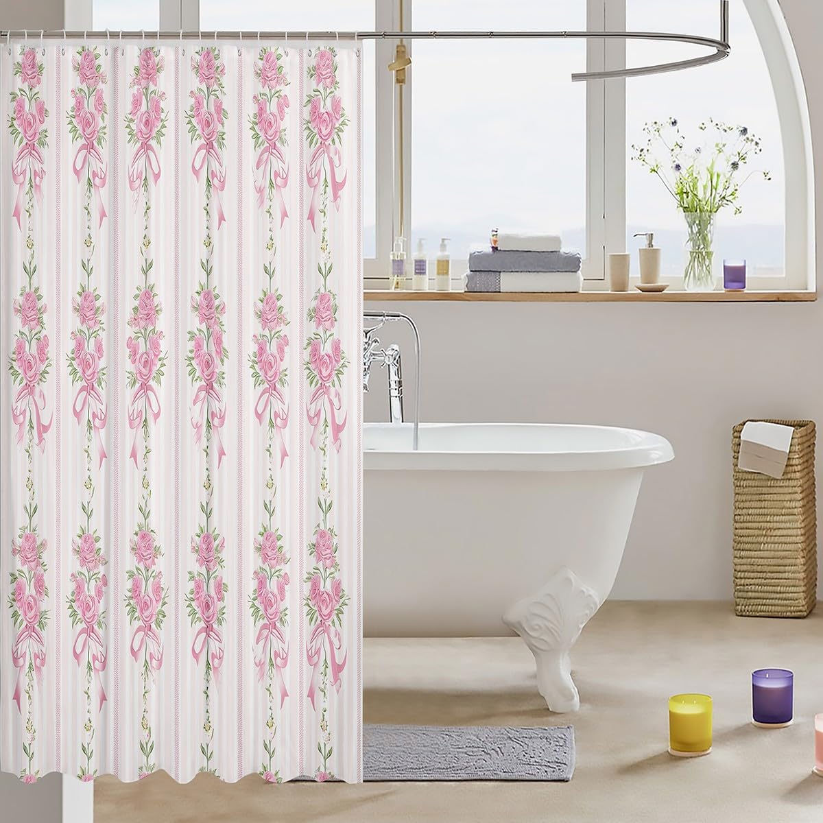 Manfei Bowknot Bath Curtains Pink