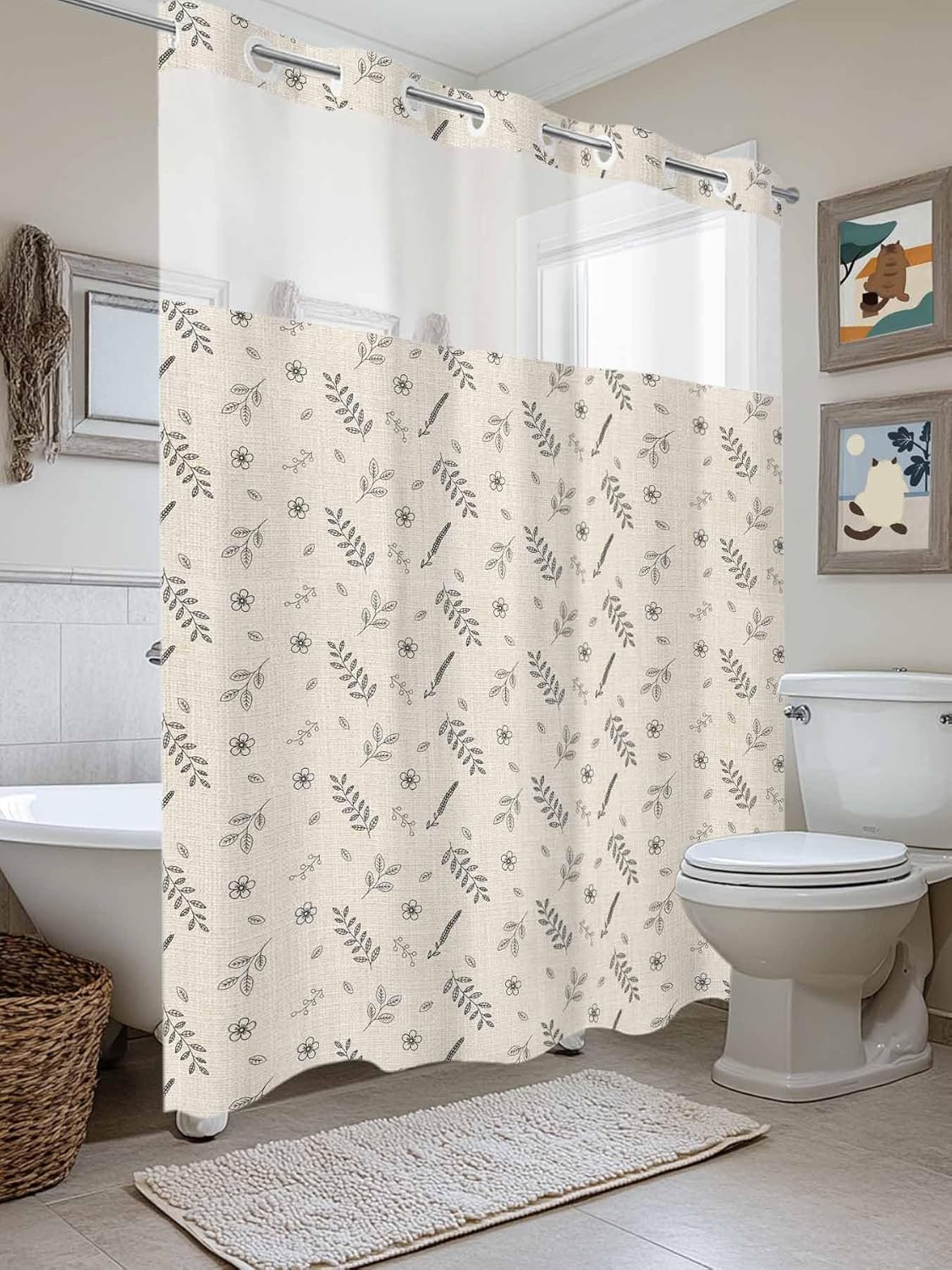 No Hooks Shower Curtain Set 72x84 Premium Double-Layer
